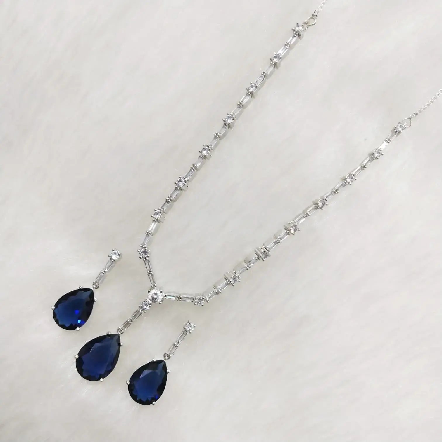 Nush Sleek AD Necklace Set- Blue