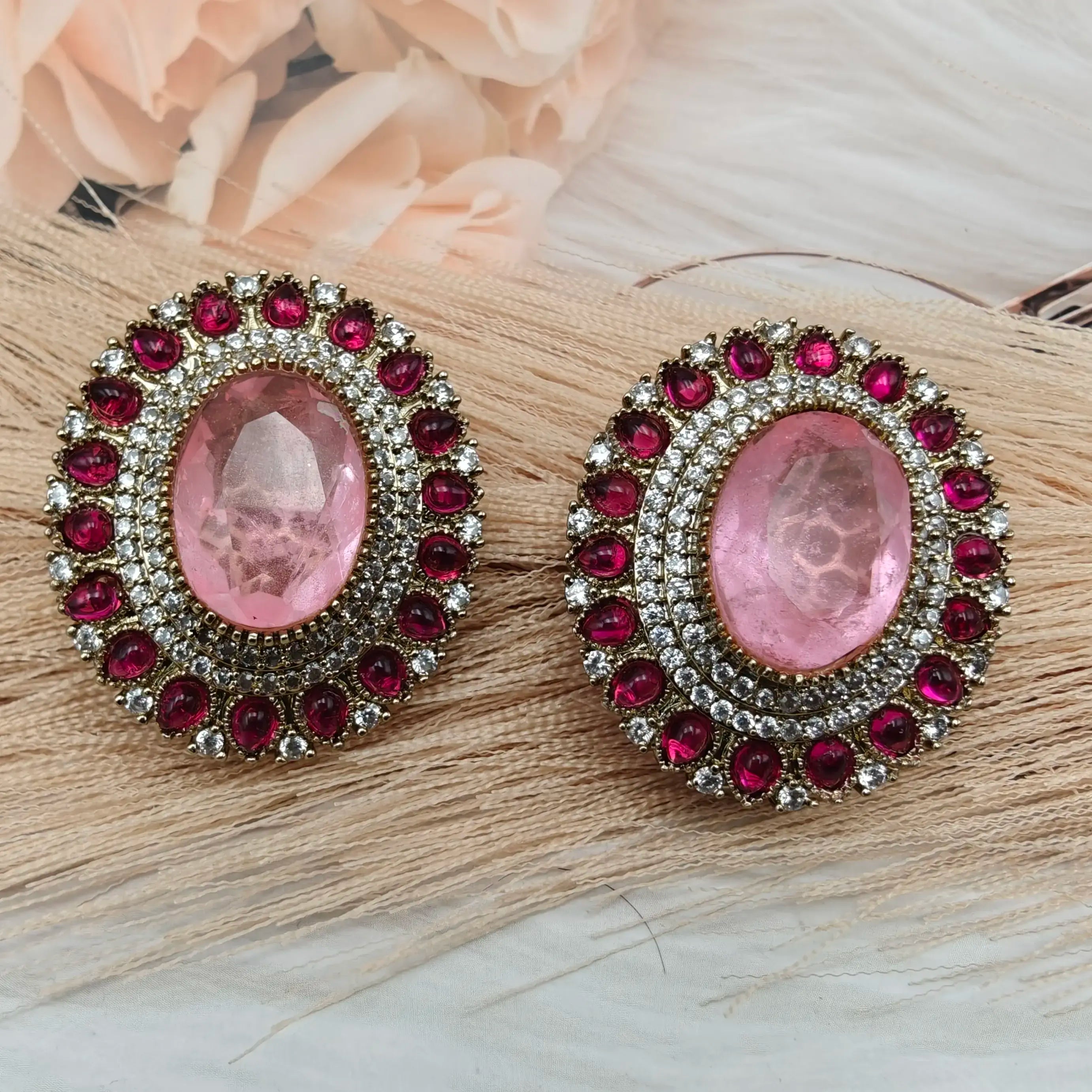 Naveli Premium Doublet Studs- Pink n Ruby