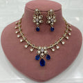 Shivangi Doublet and Uncut Moissanite Polki Necklace Set - Blue