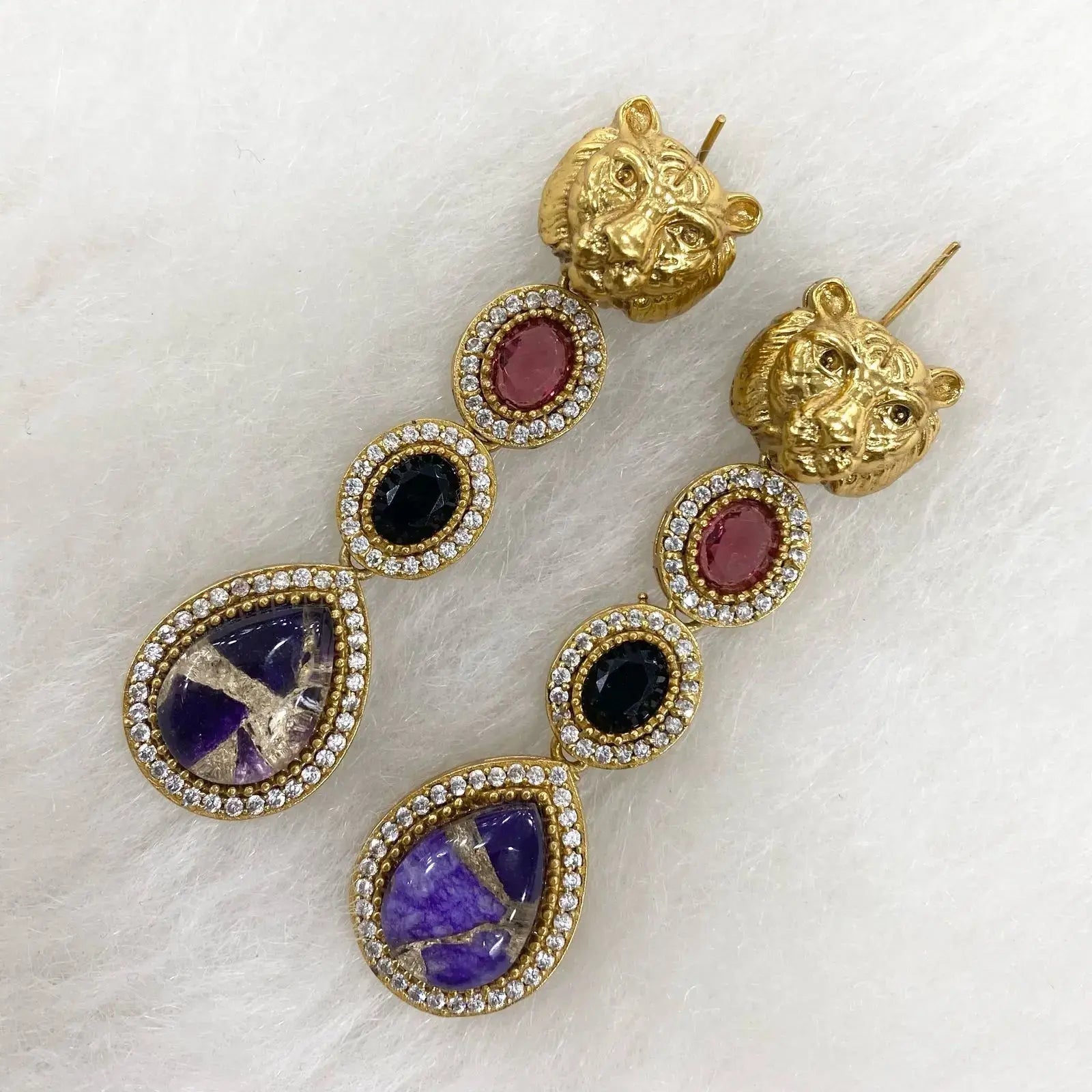 Sabyasachi Inspired Tourmaline Doublet Doha Earrings - Purple
