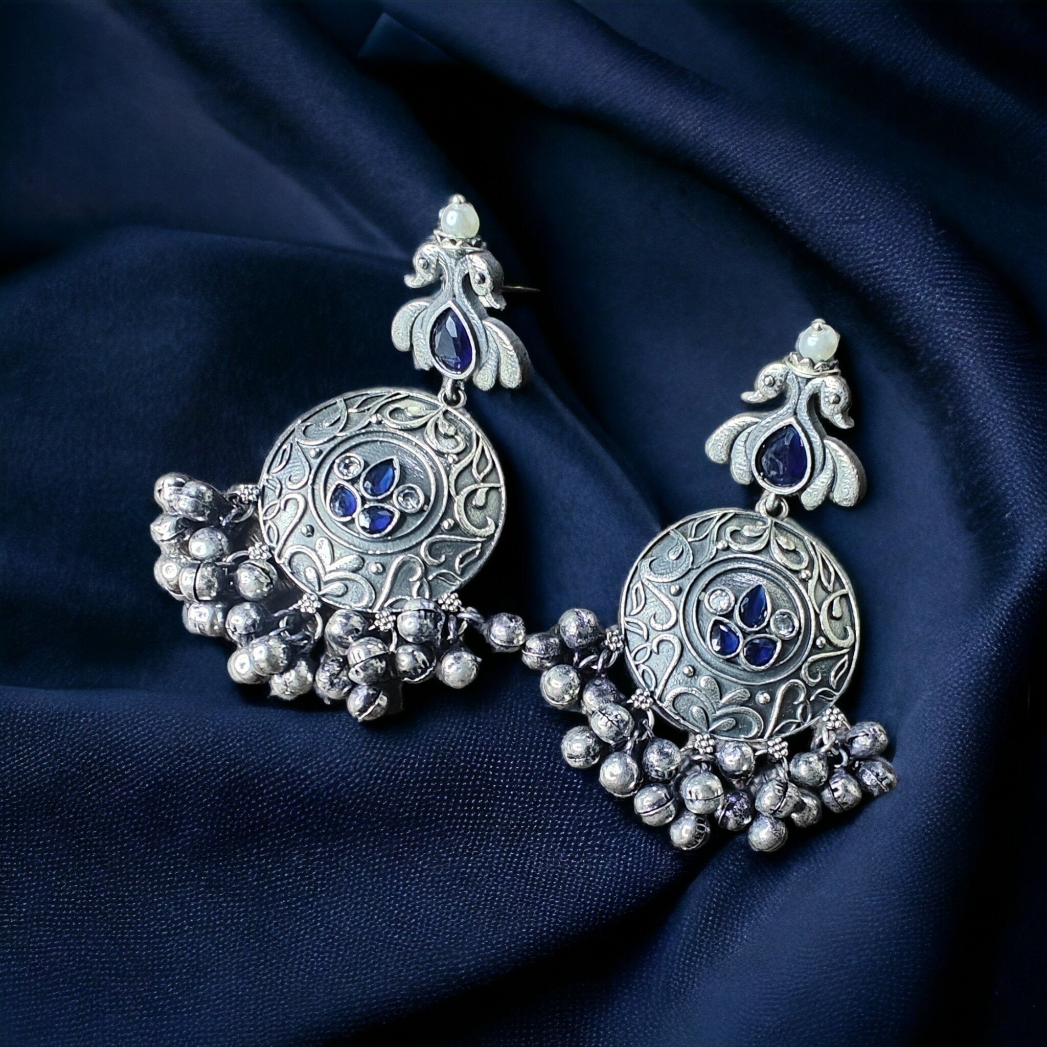 Ruhanika Silver Brass Earrings- Blue