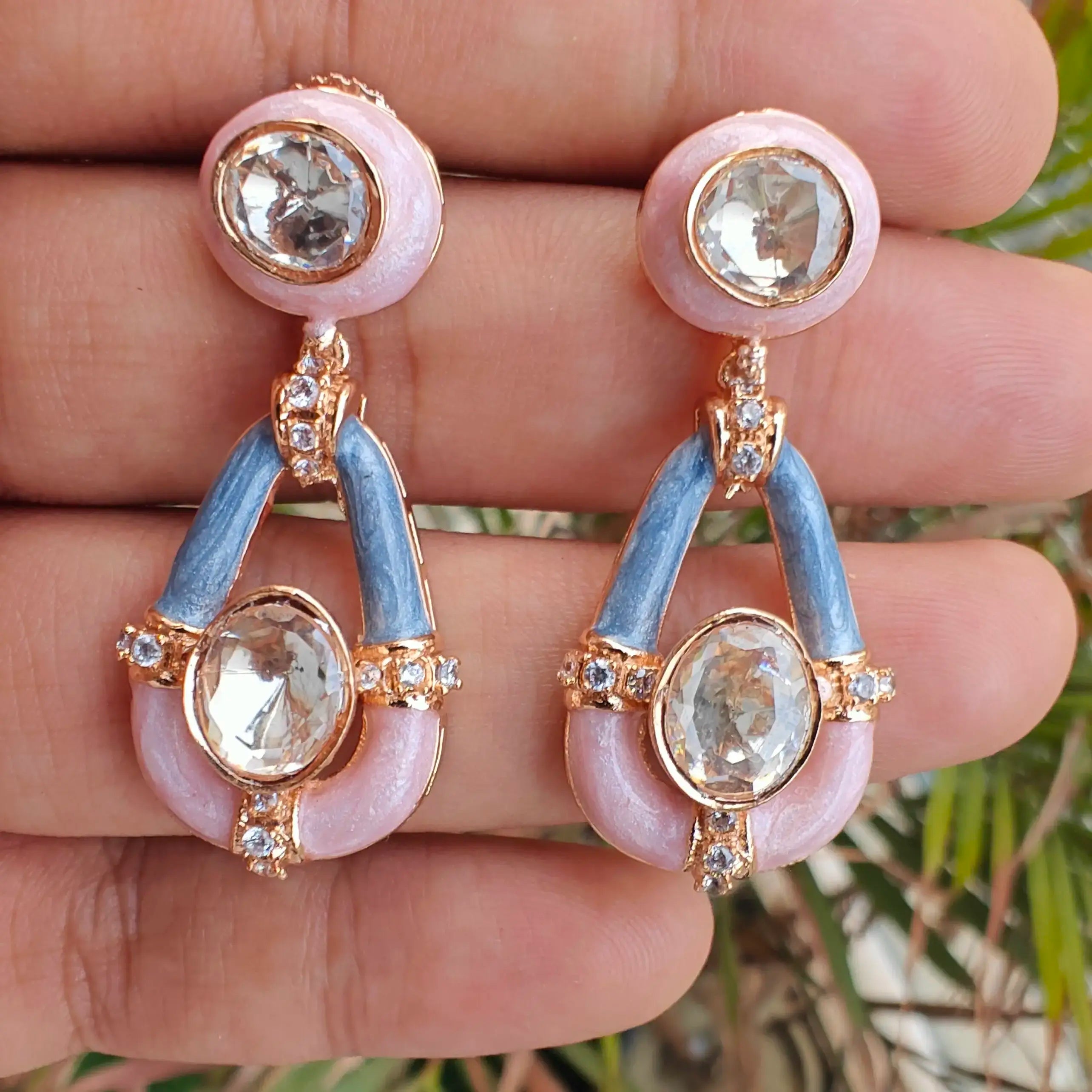 Kripa Moissanite Italian Meena Earrings- Pink N Blue