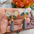 Shell Butterfly Drop Marble Ceramic Earrings- Black