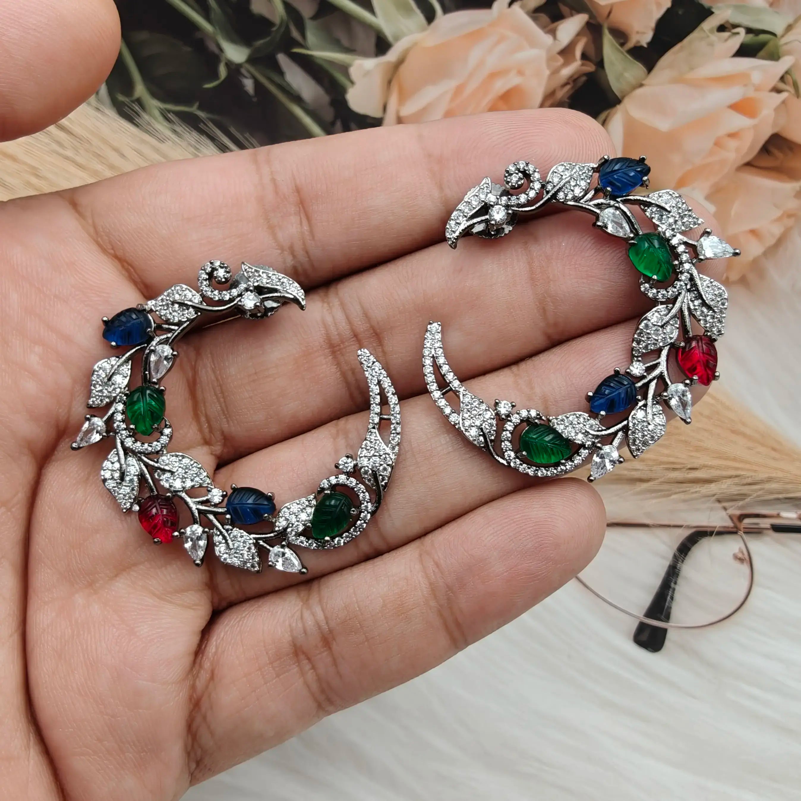 Saina Flora Cresent shape Hoops - Multi