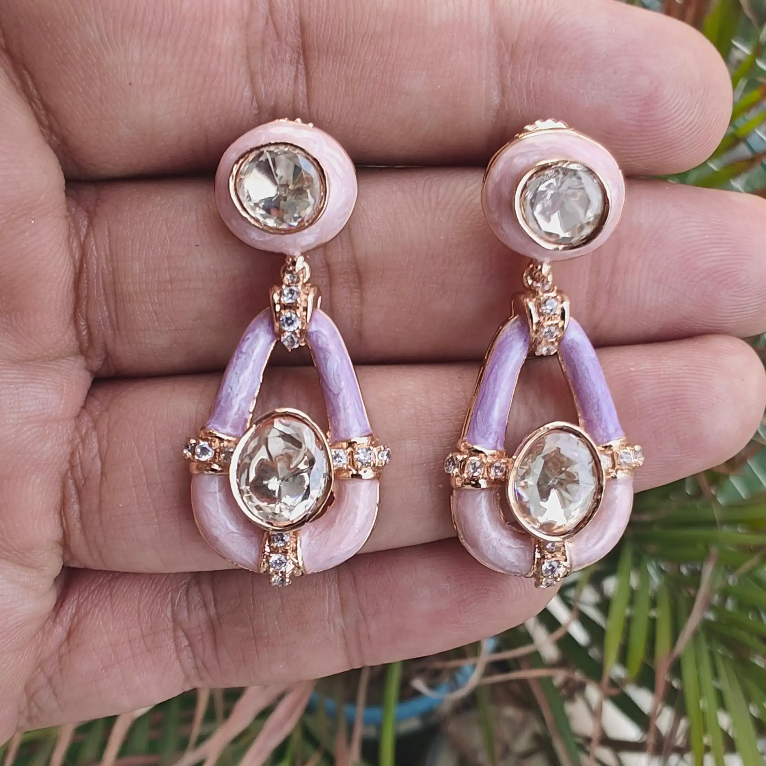 Kripa Moissanite Italian Meena Earrings- Pink N Purple