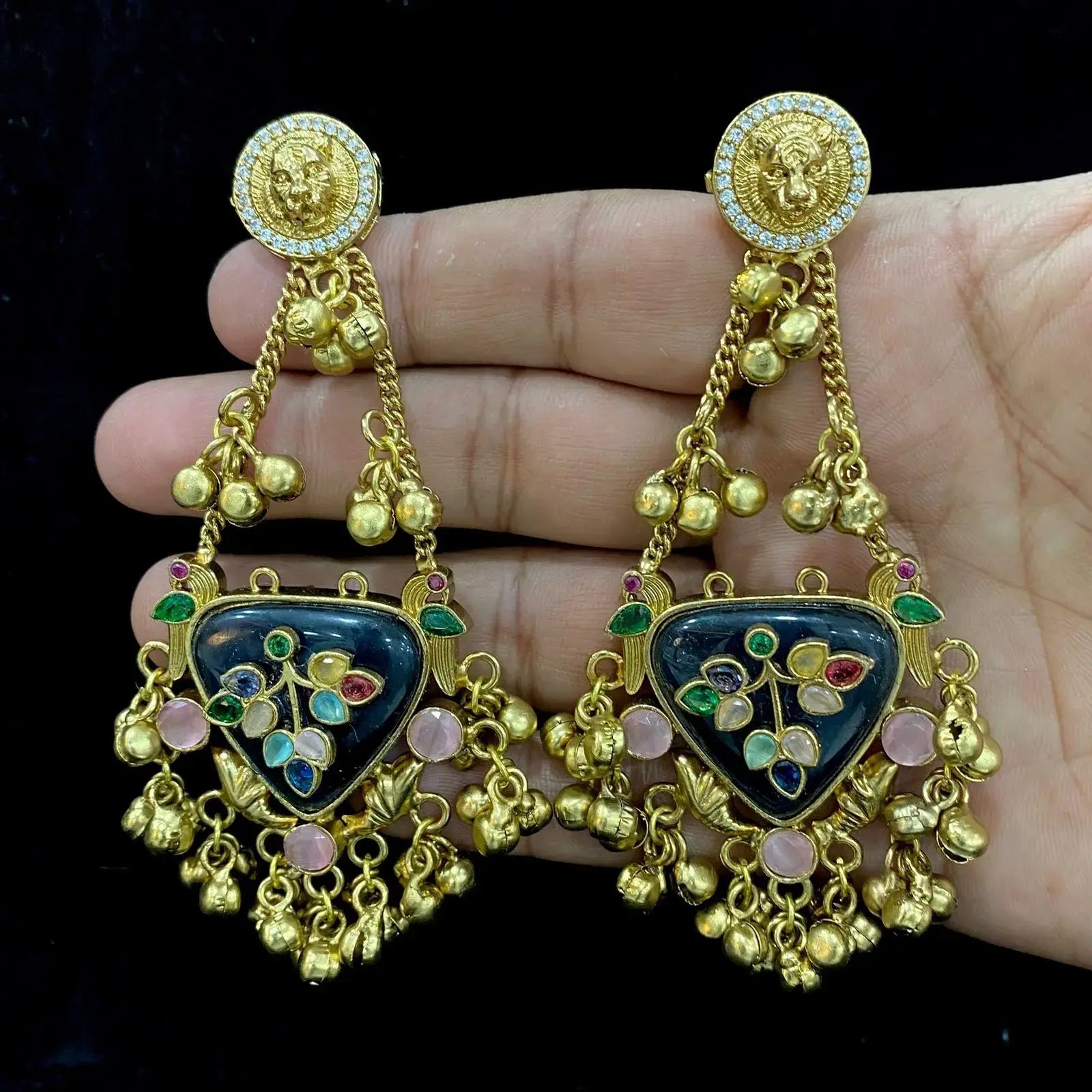 Chiya Bagh Brass Fusion Earrings - Navy Blue Multi