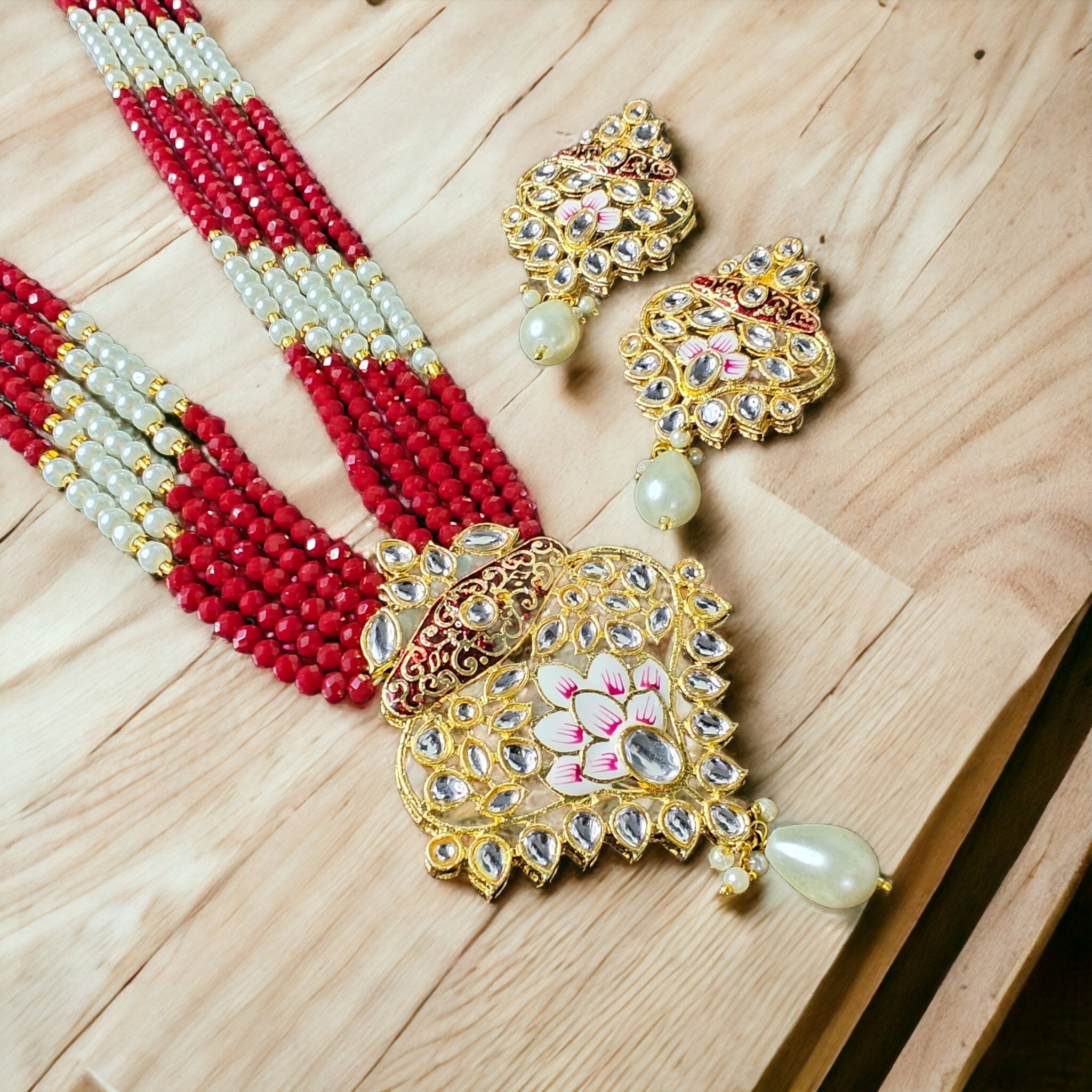 Sargun Long Necklace- Red