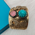 Manora Handcrafted Amrapali Brass Fusion Handcuff- Turquoise n Pink