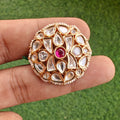 Raisha Sunheri Polki Kundan Adjustable Premium Ring- Ruby Pink