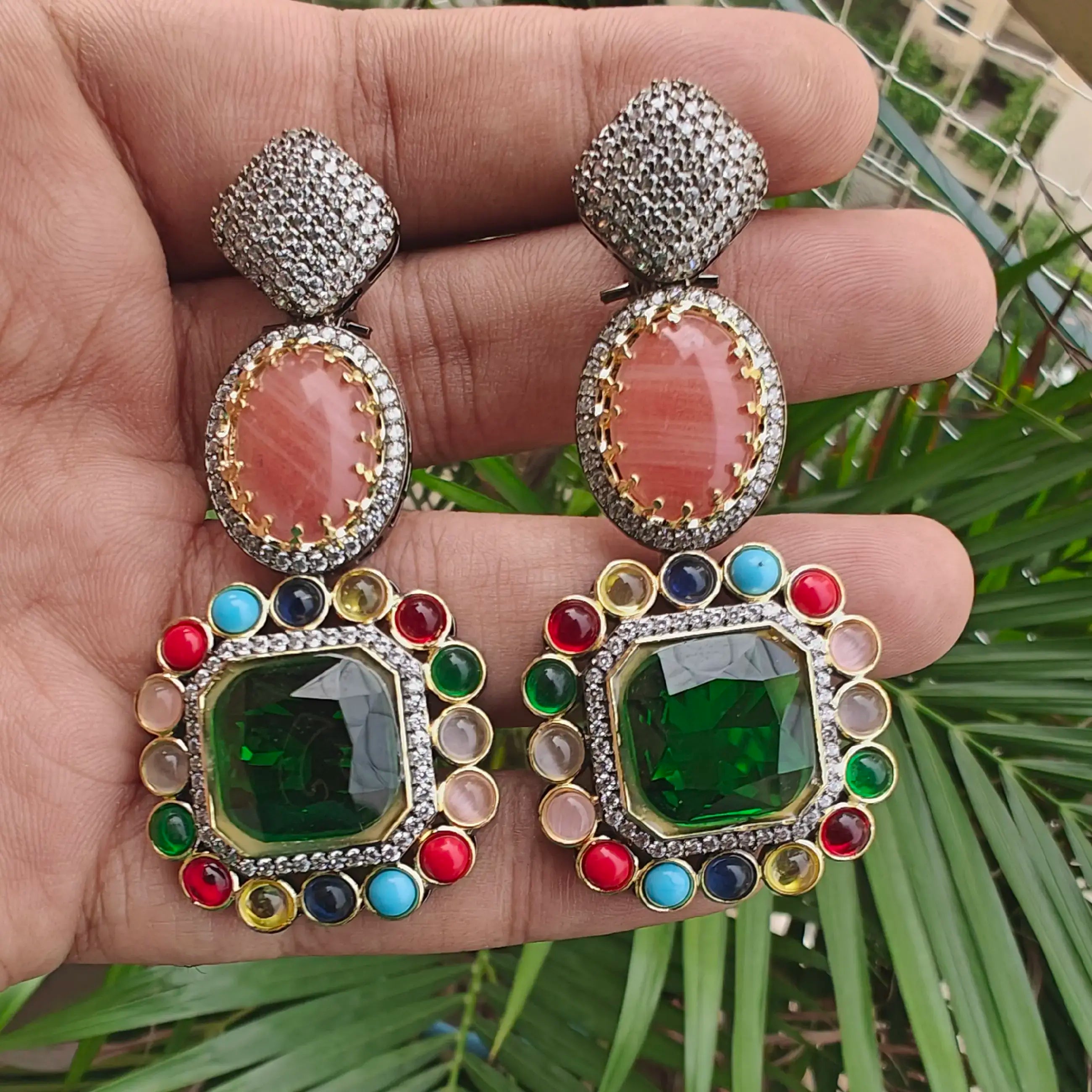 Amina Sabyasachi Inspired Statement Earrings - Green