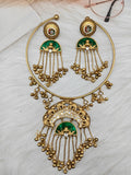 Nayika Tyani inspired Kundan Hasli Set- Green