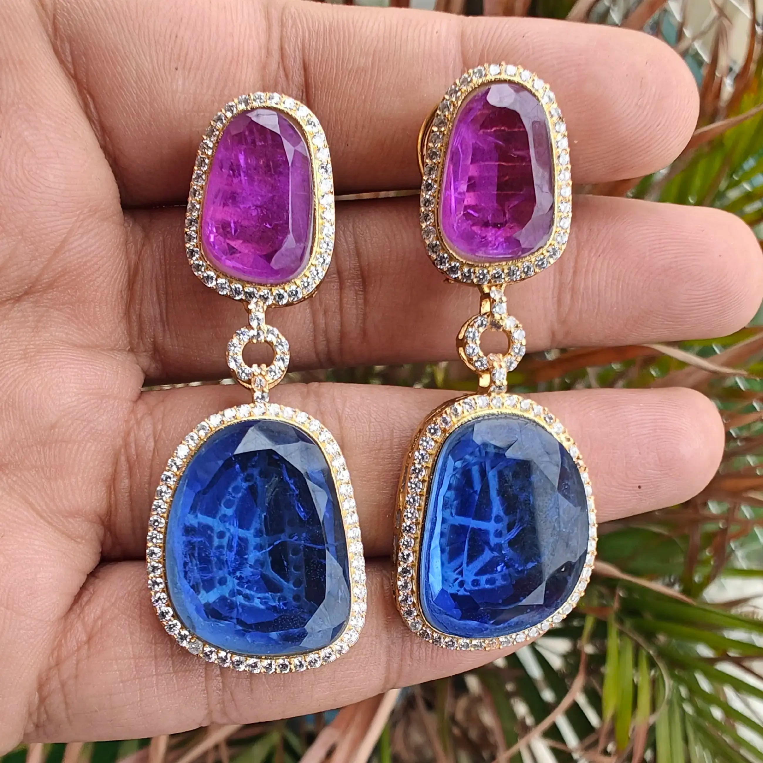 Pratiksha Premium Doublet Earrings- Purple And Blue