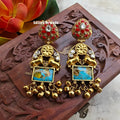 Nandi Amrapali Brass Fusion Earrings - Turquoise And Red Coral