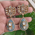 Kasak Uncut Polki Statement Earrings - Sky Blue