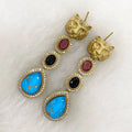 Sabyasachi Inspired Tourmaline Doublet Doha Earrings - Turquoise