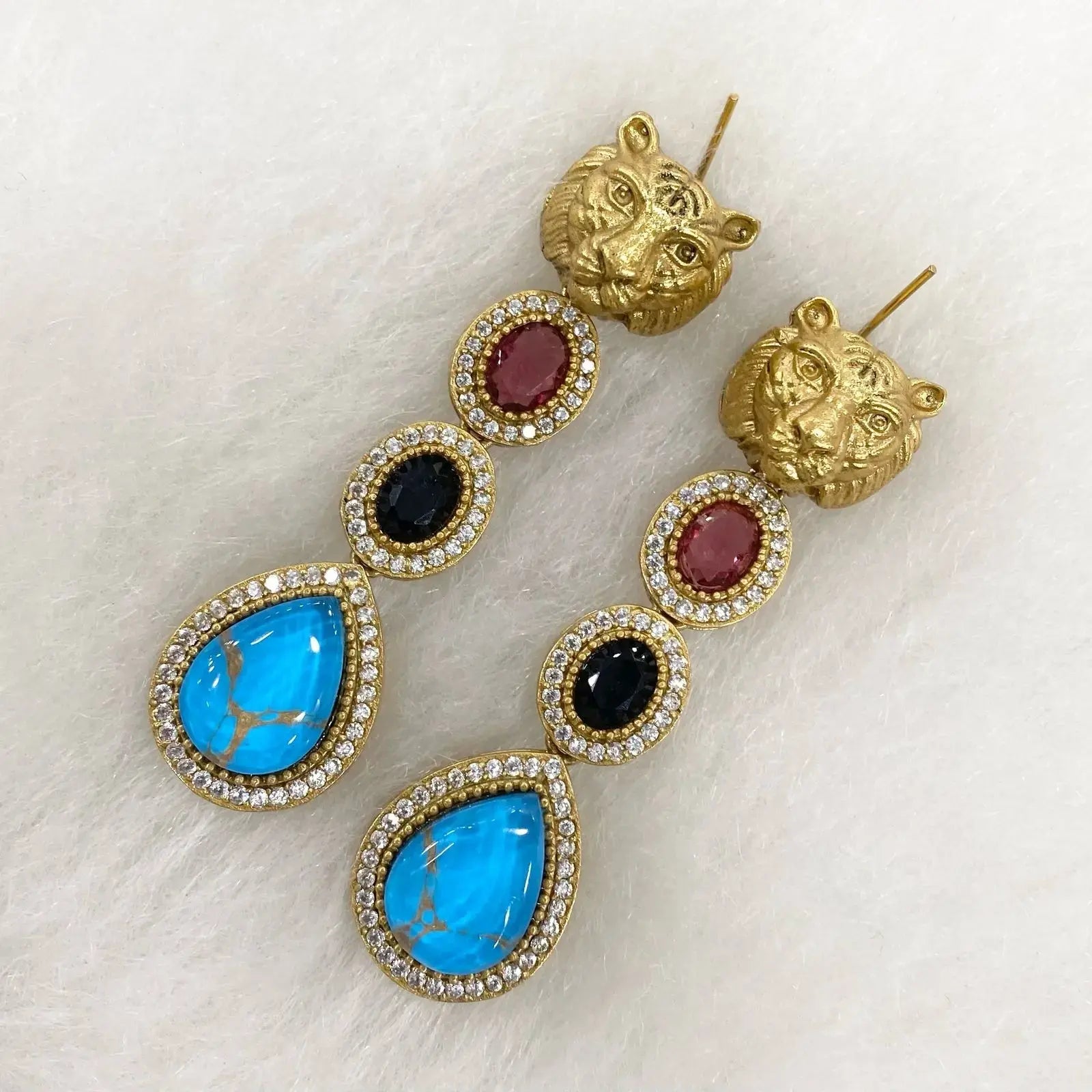 Sabyasachi Inspired Tourmaline Doublet Doha Earrings - Turquoise