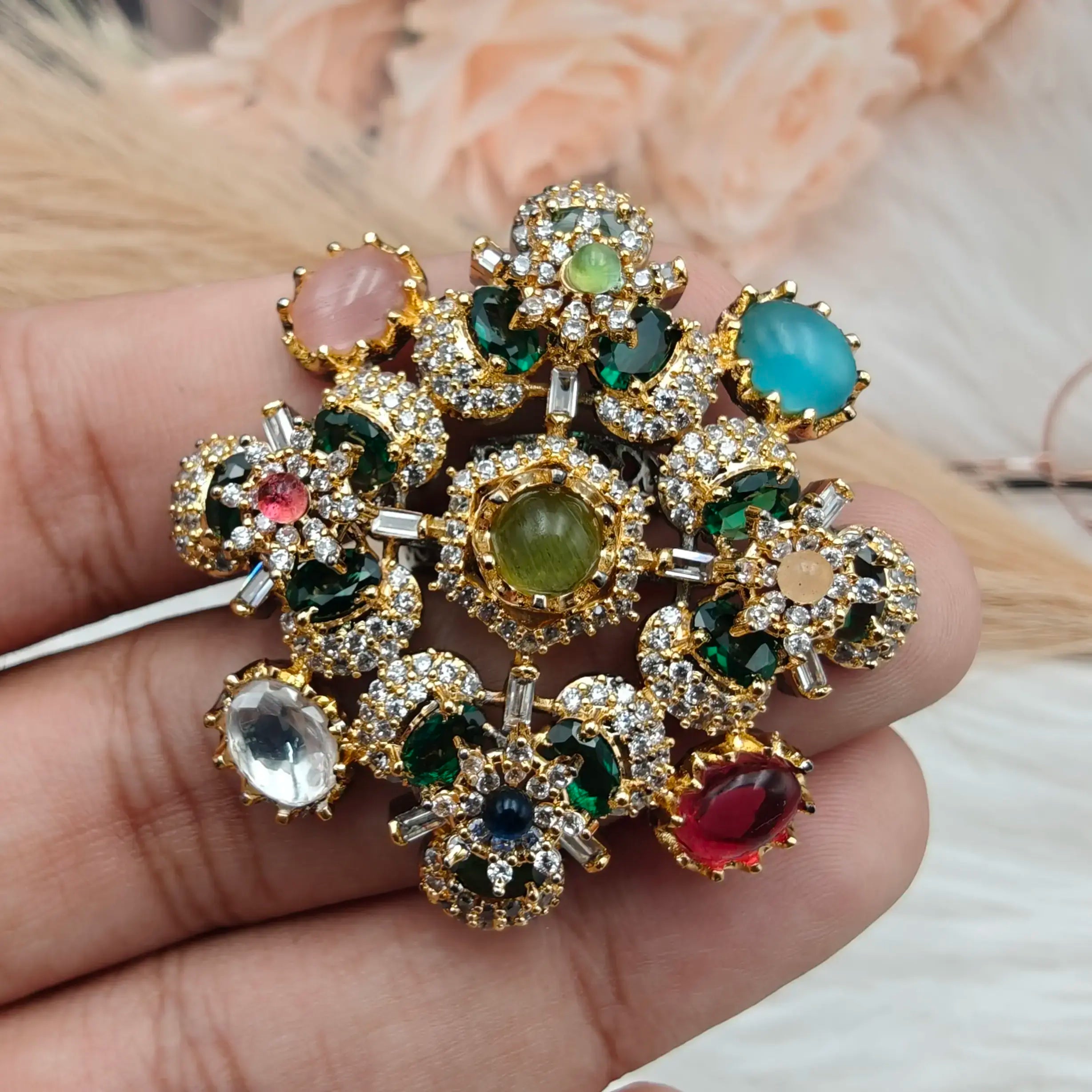 Zuri Statement Ring- Green Multi