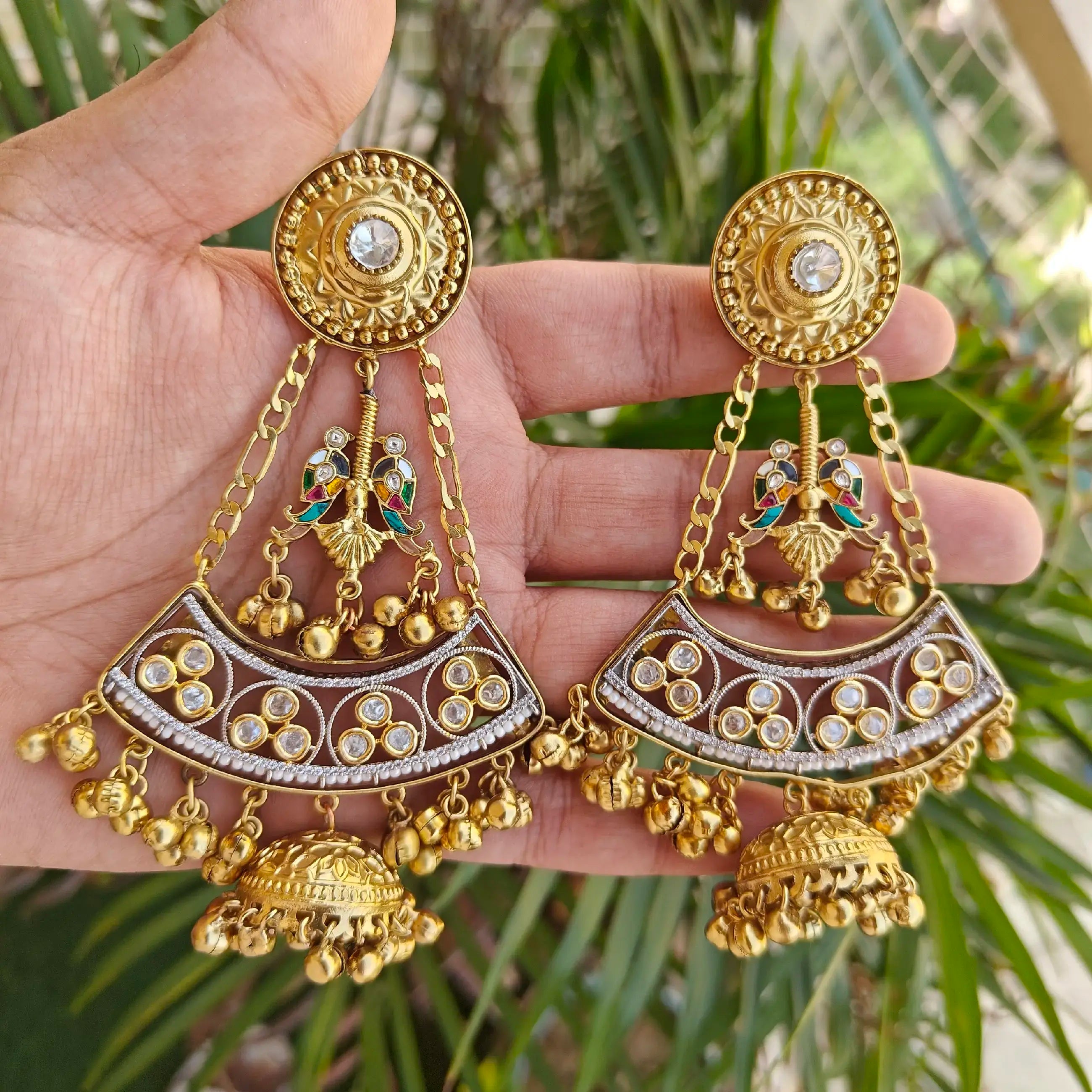 Rubani Amrapali Bird Fusion Brass Earrings - White N Multi