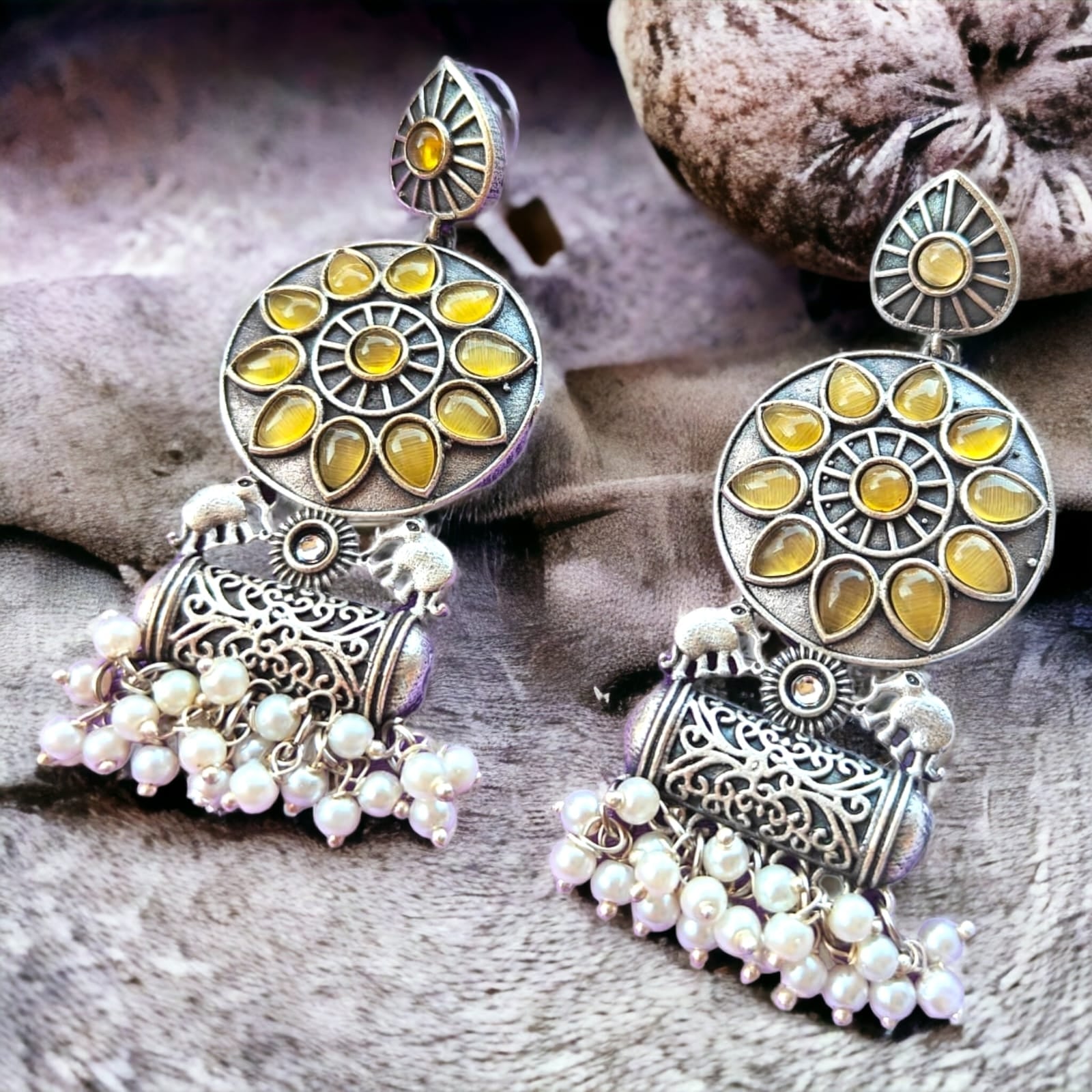 Myra Silver Earrings - Yellow