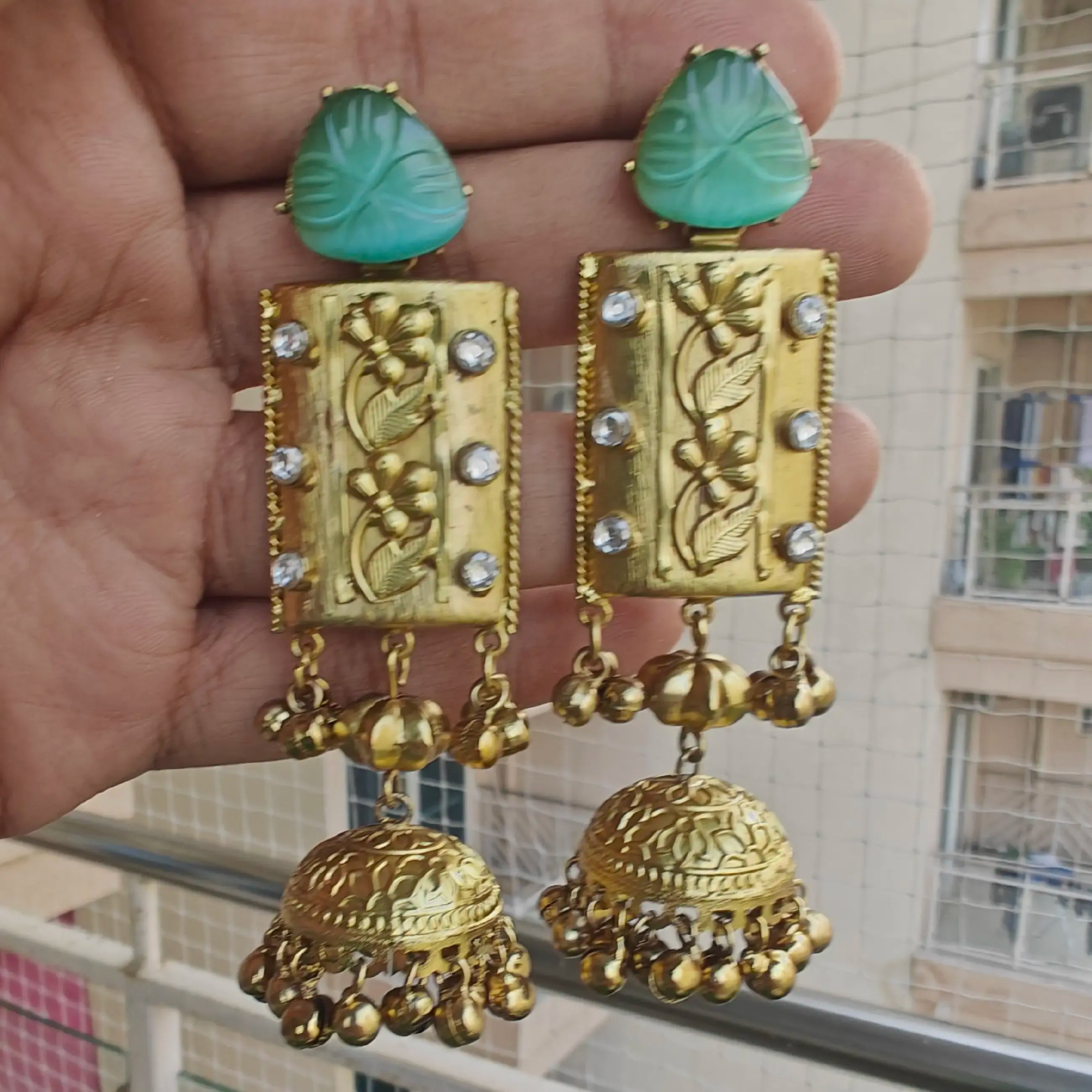 Aashna Hand Embossed Fusion Earrings - Mint