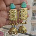 Aashna Hand Embossed Fusion Earrings - Mint