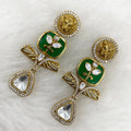 Bagh Holdali Uncut Moissanite Polki Earrings - Green