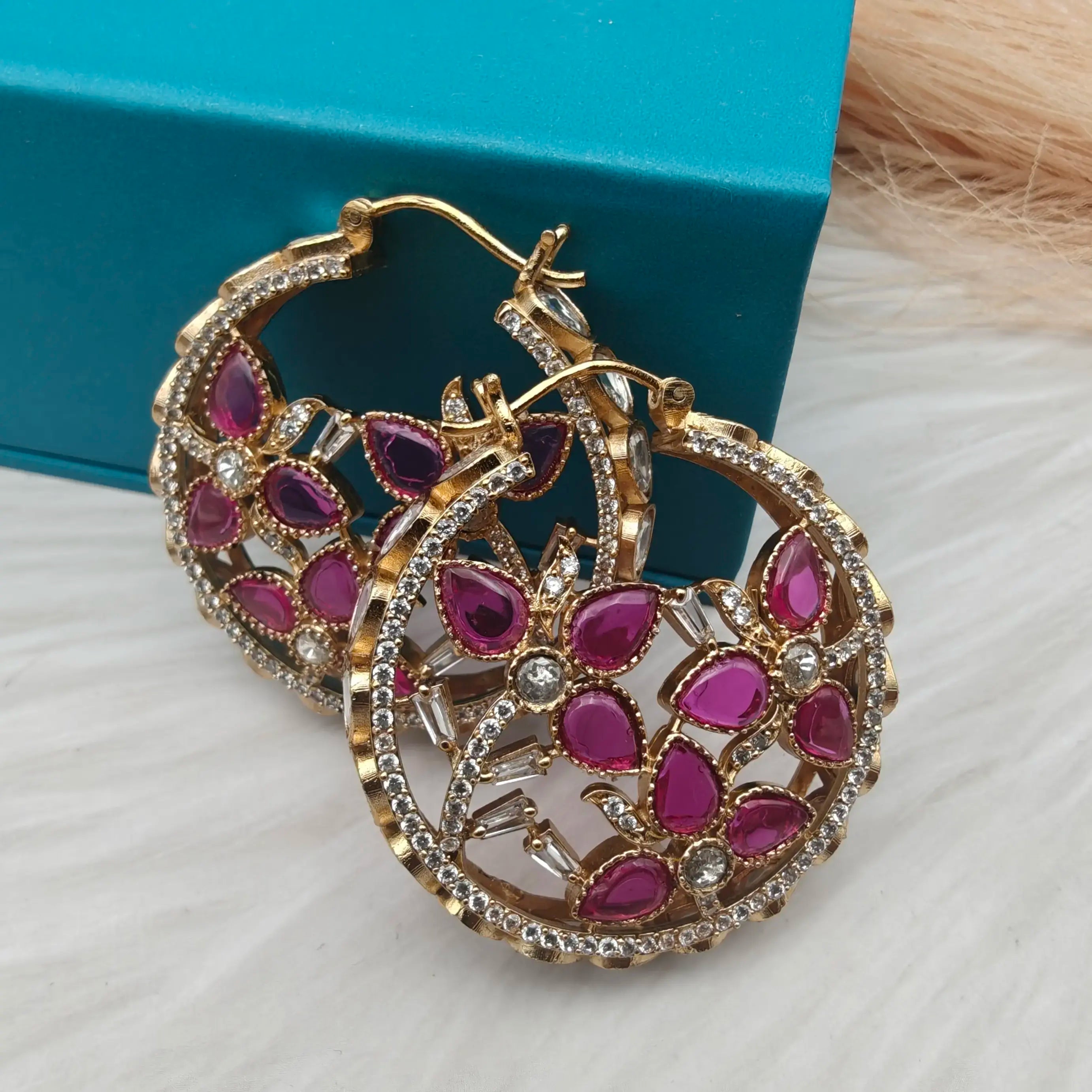 Evana Moissanite Statement Hoops- Ruby