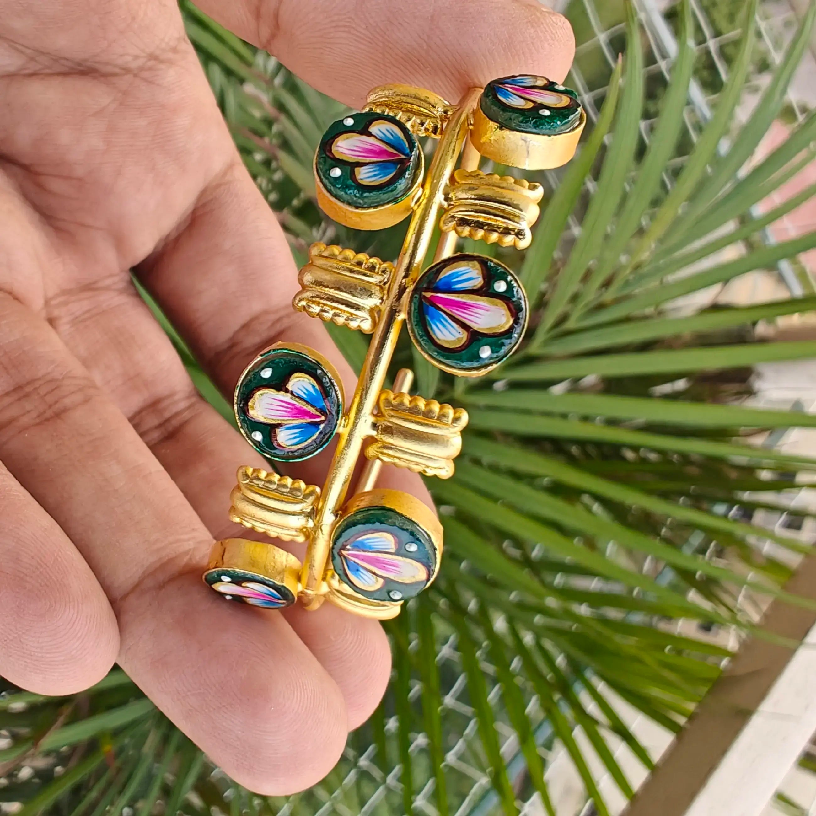 Tanjore Druzy Brass Bracelet- Green