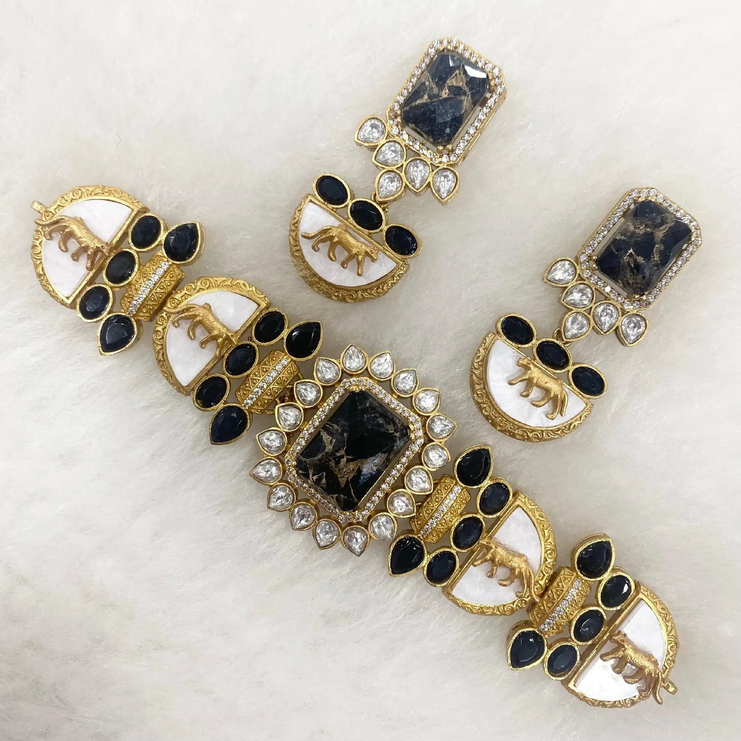 Shayari Tourmaline Doublet Sabyasachi Inspired Choker Set - Black