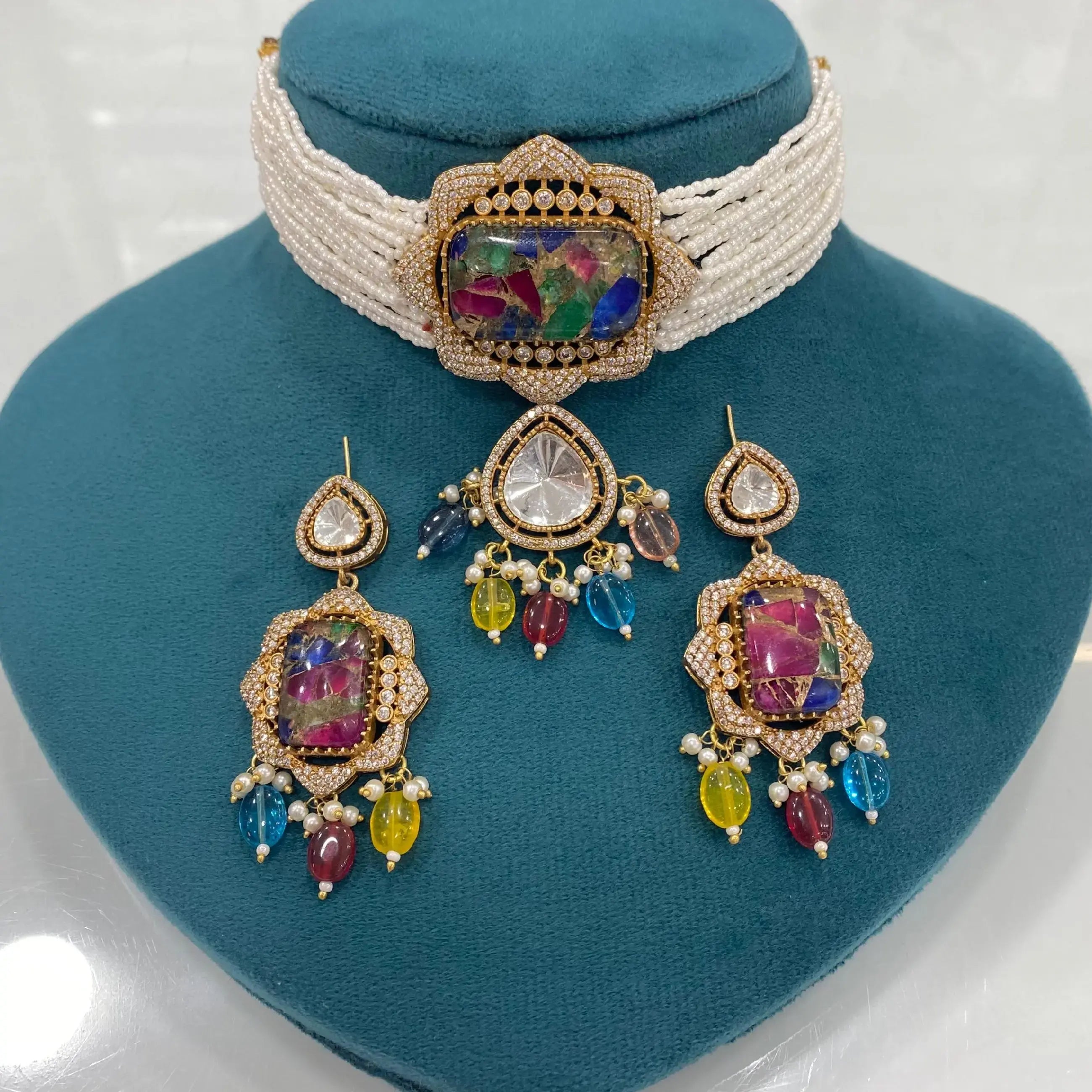 Yashika Tourmaline Doublet Choker Set - Multi