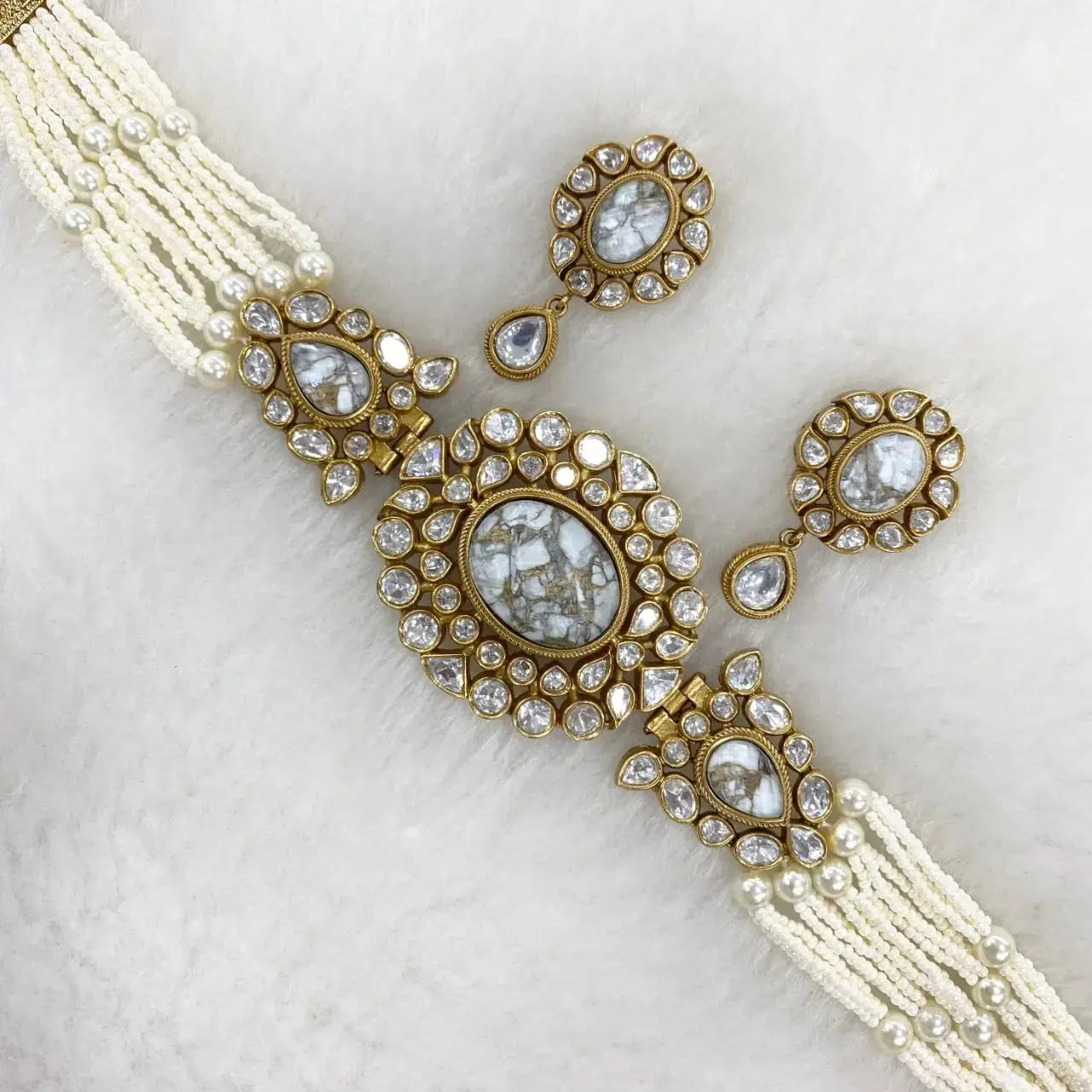 Sneha Tourmaline Doublet And Moissanite Choker Set - White