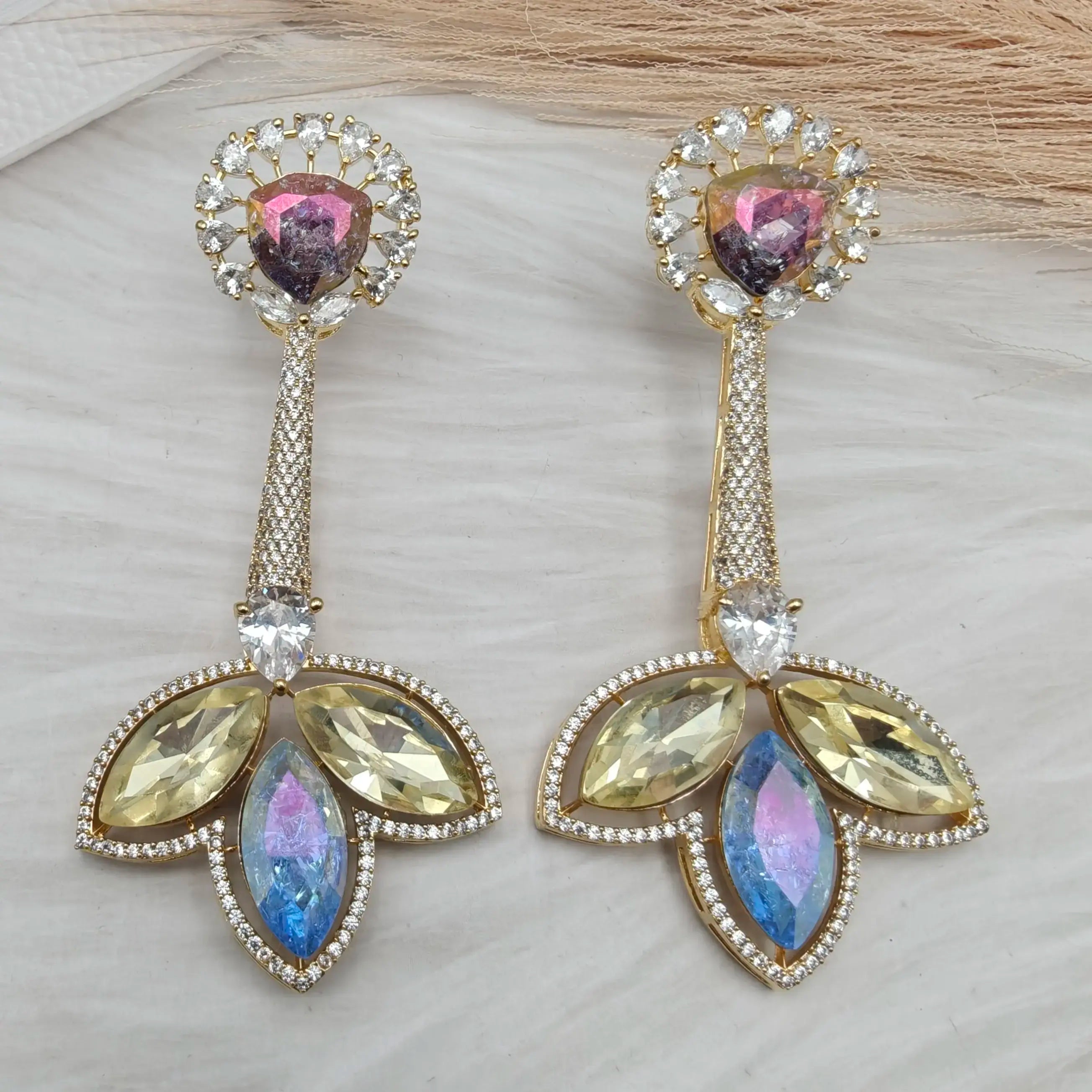 Ketki Swarovski Crystal Cocktail Danglers- Gold