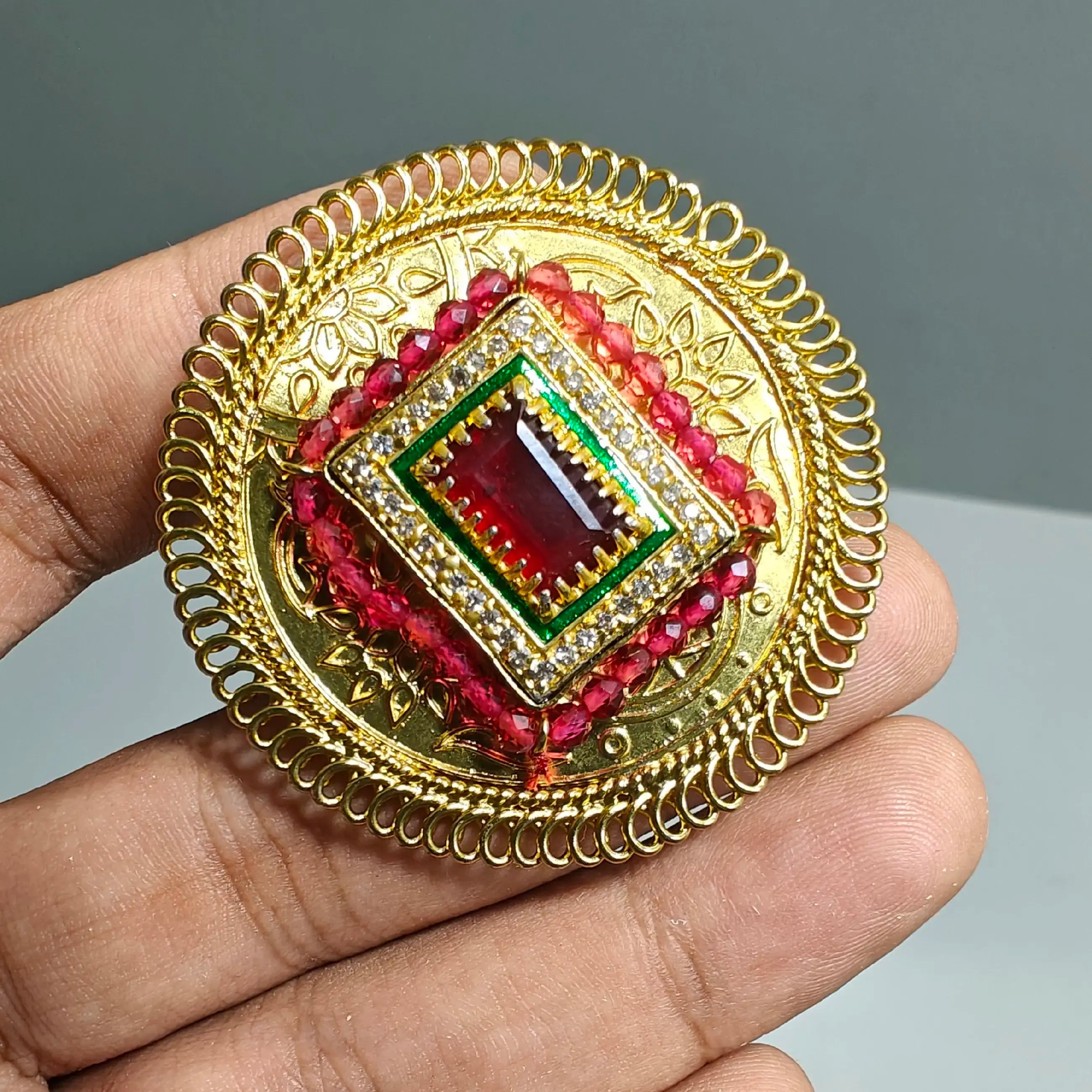 Zamira Amrapali Brass Fusion Ring- Red