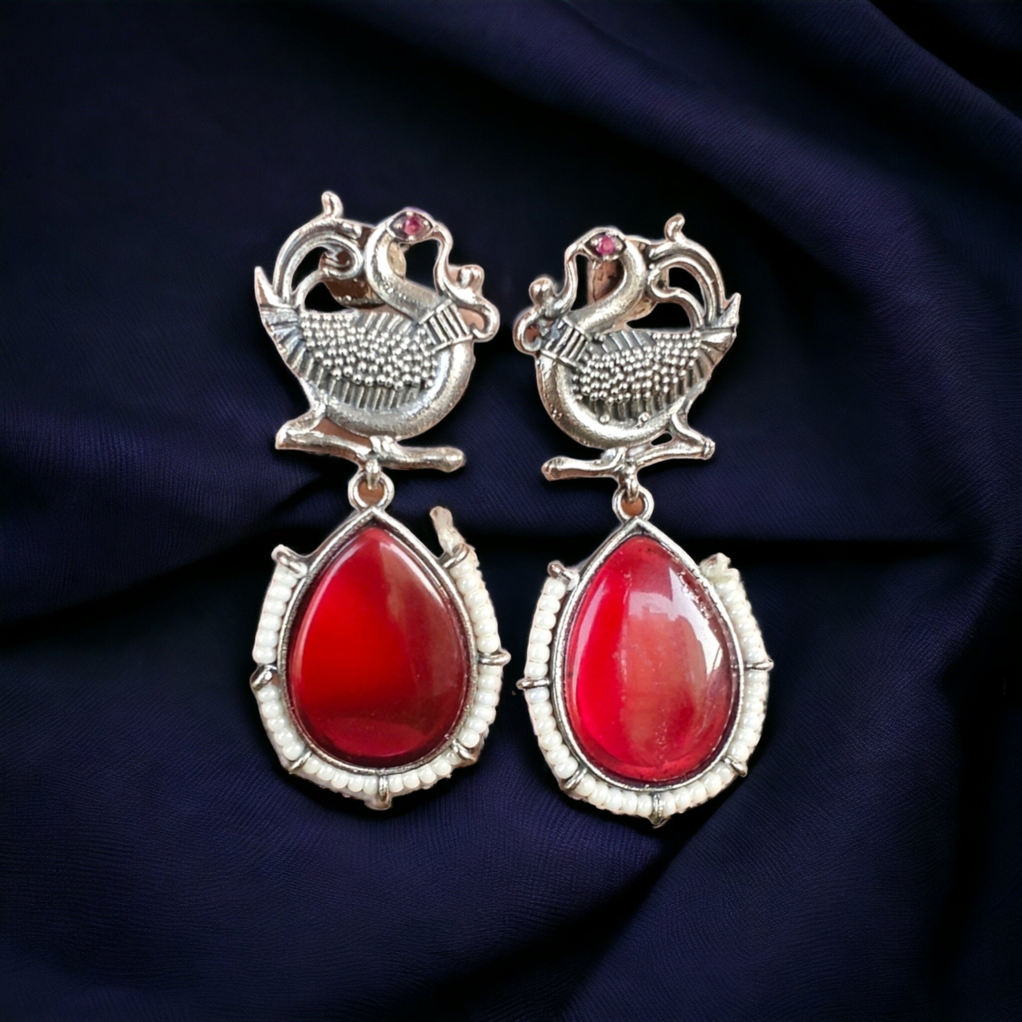 Swarn Silver Earrings- Ruby