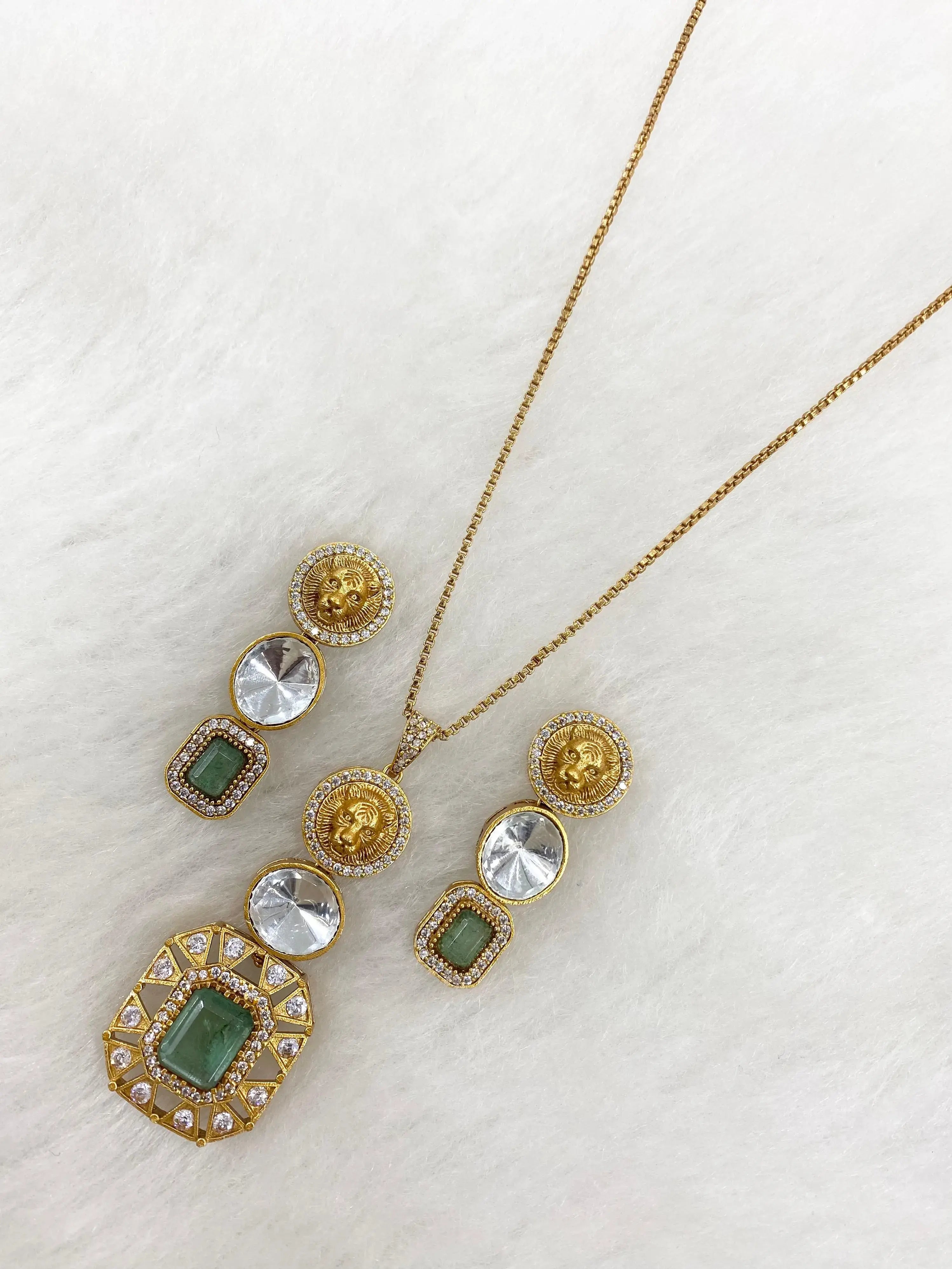 Sabya Inspired Ekisha Doublet and Polki Pendant Set- Mint