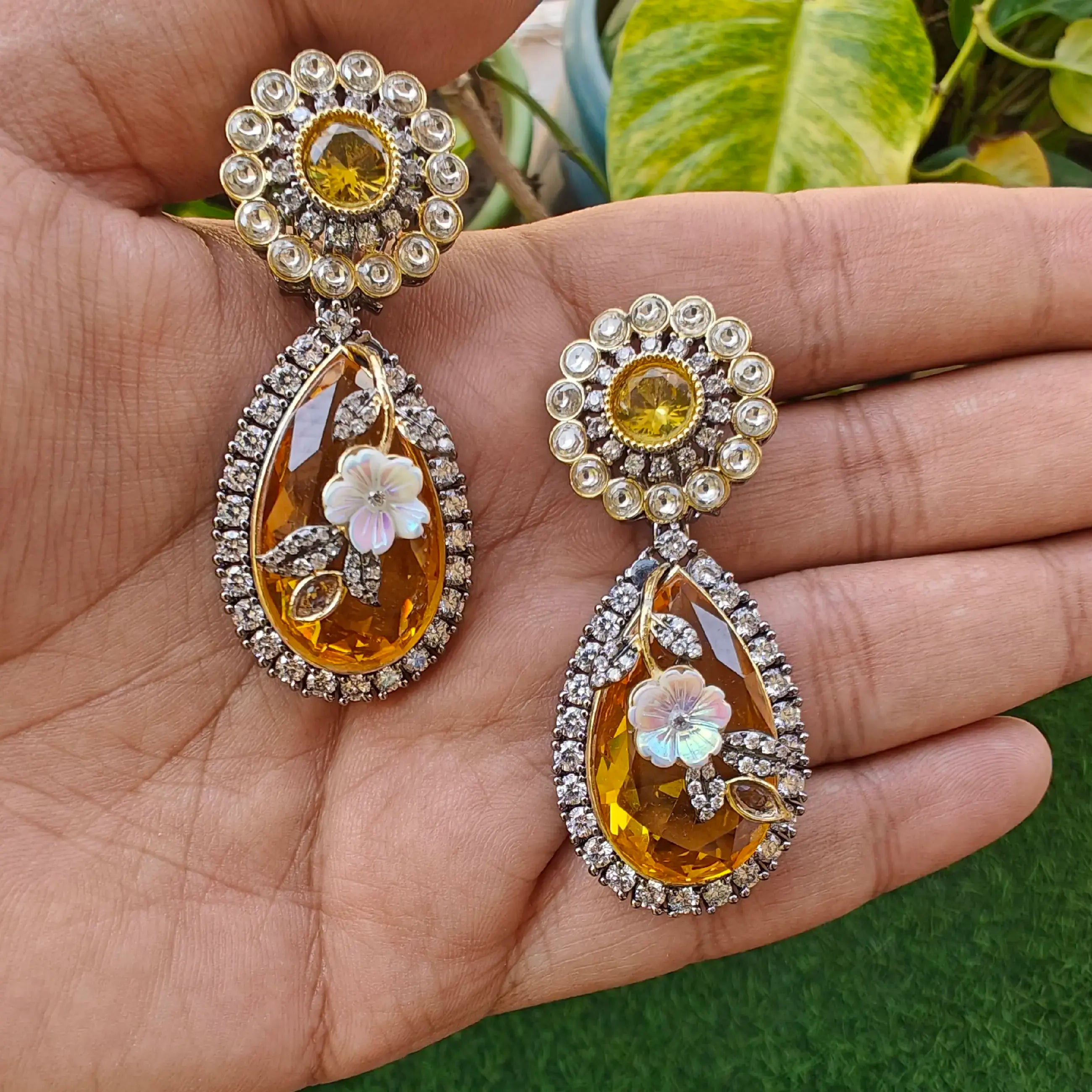 Saya Statement Premium Earrings- Gold Yellow