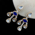 Irada Doublet Uncut Polki Moissanite Chandelier Earrings - Blue