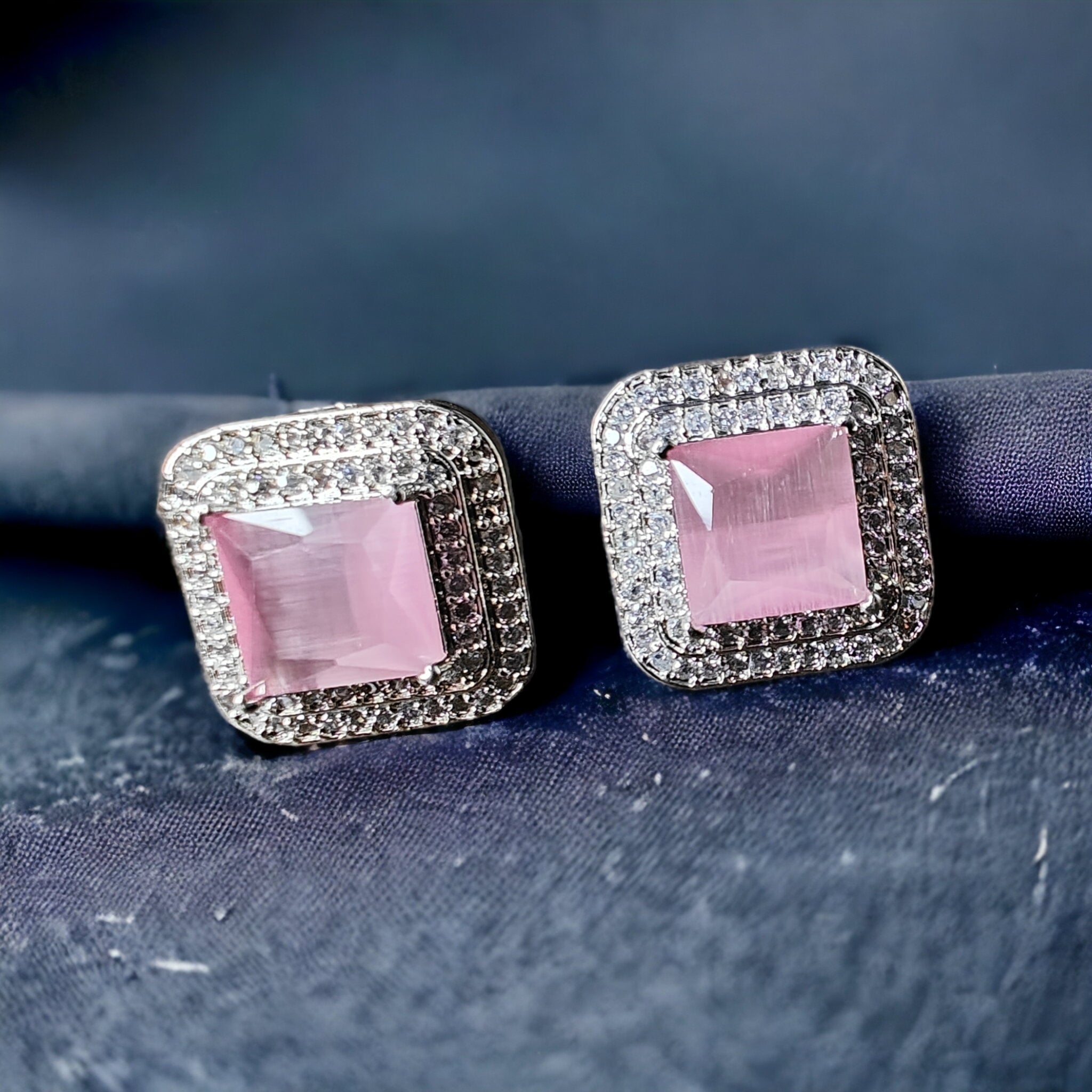 AD Square Studs- Baby Pink