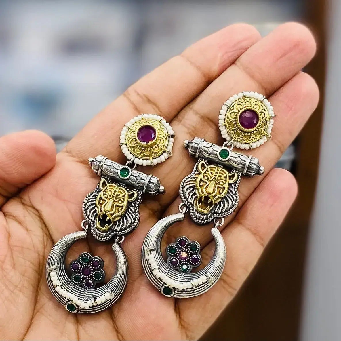 Sabyasachi Inspired Silver Replica Earrings- Multi