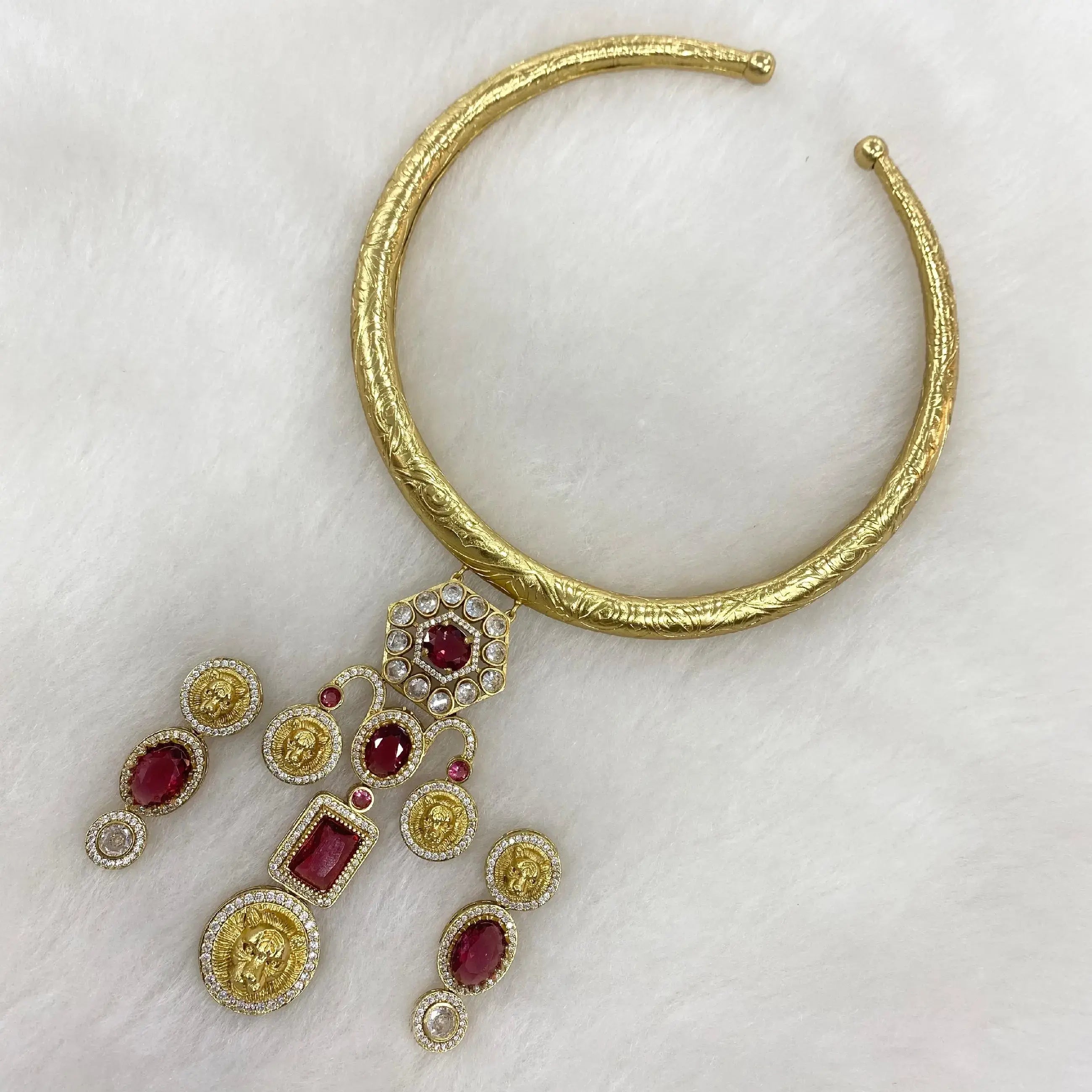 Sabyasachi Inspired Afreen Hasli Necklace Set- Ruby