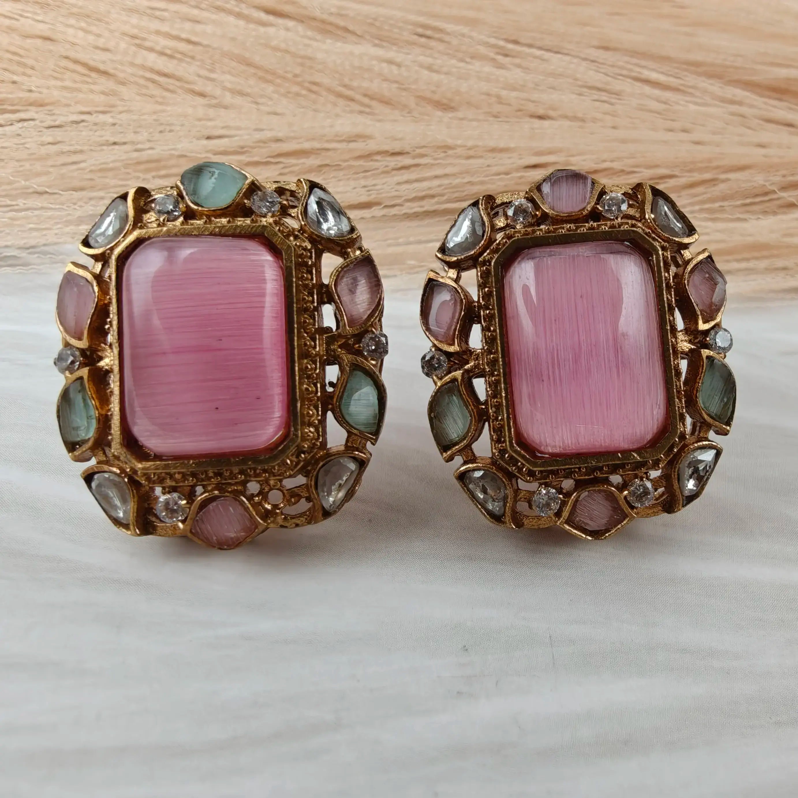 Lavya Studs - Pink and Mint