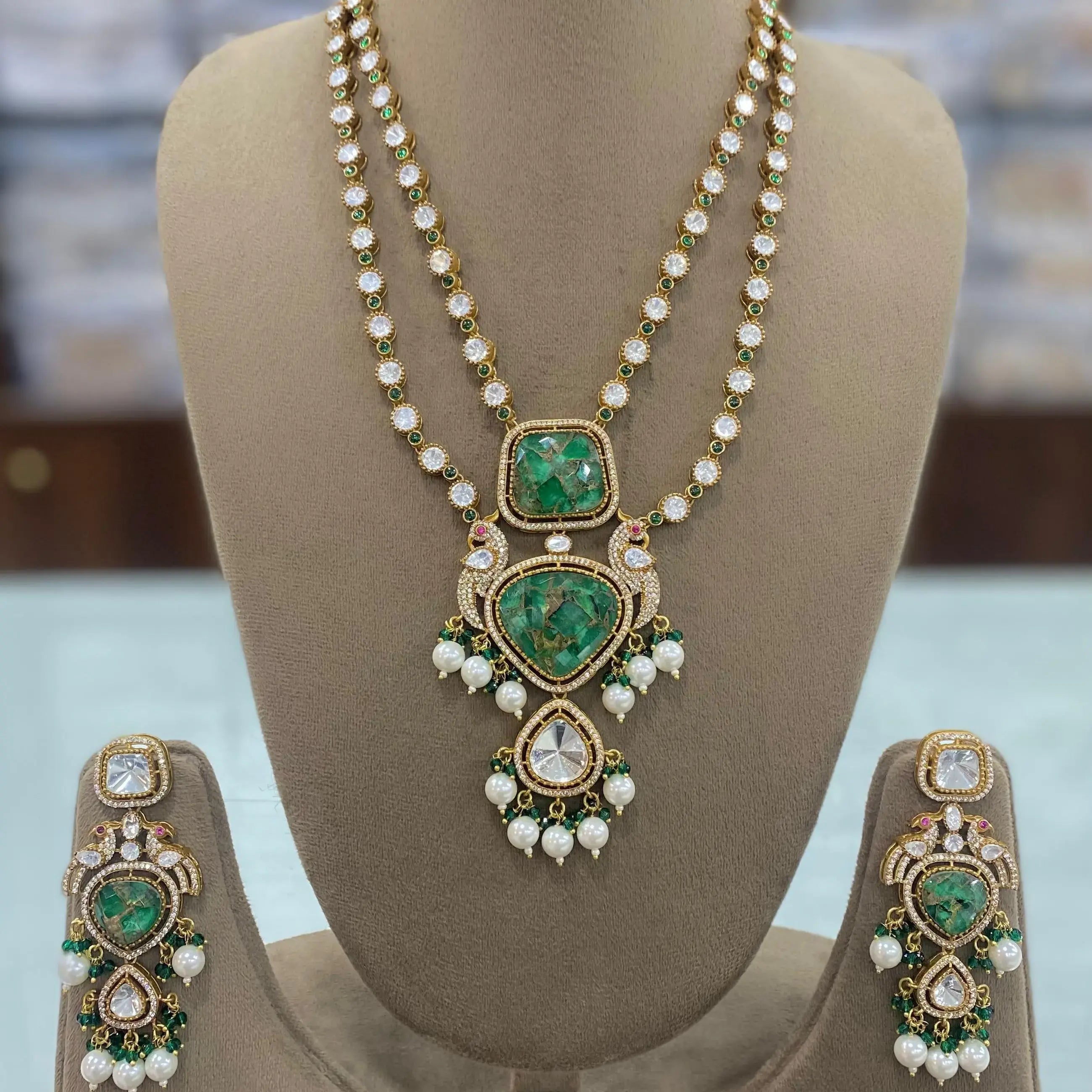 Yashasvi Tourmaline Doublet Double Layer Long Necklace - Green