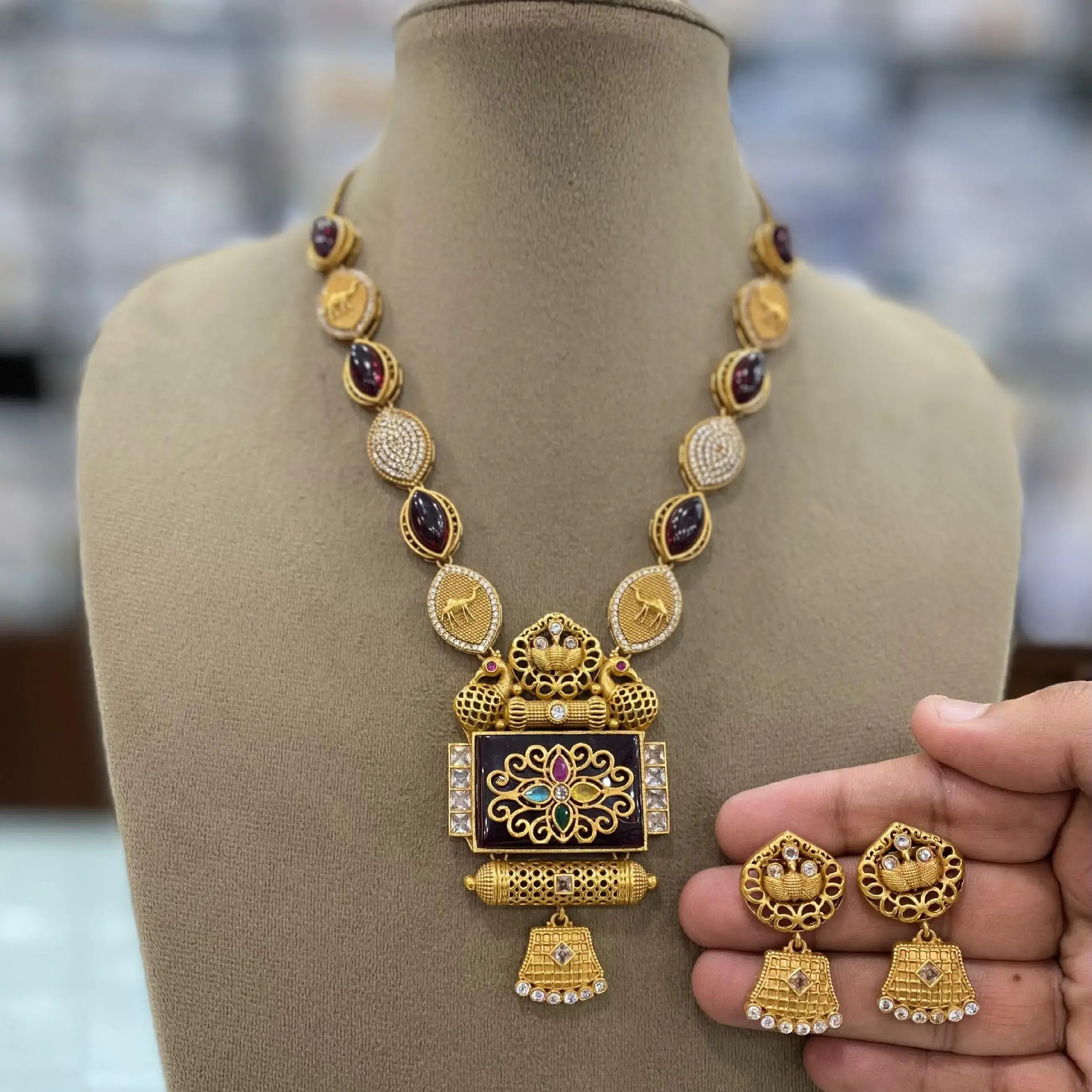 Misha Holdali Monalisa Necklace Set -Maroon Wine