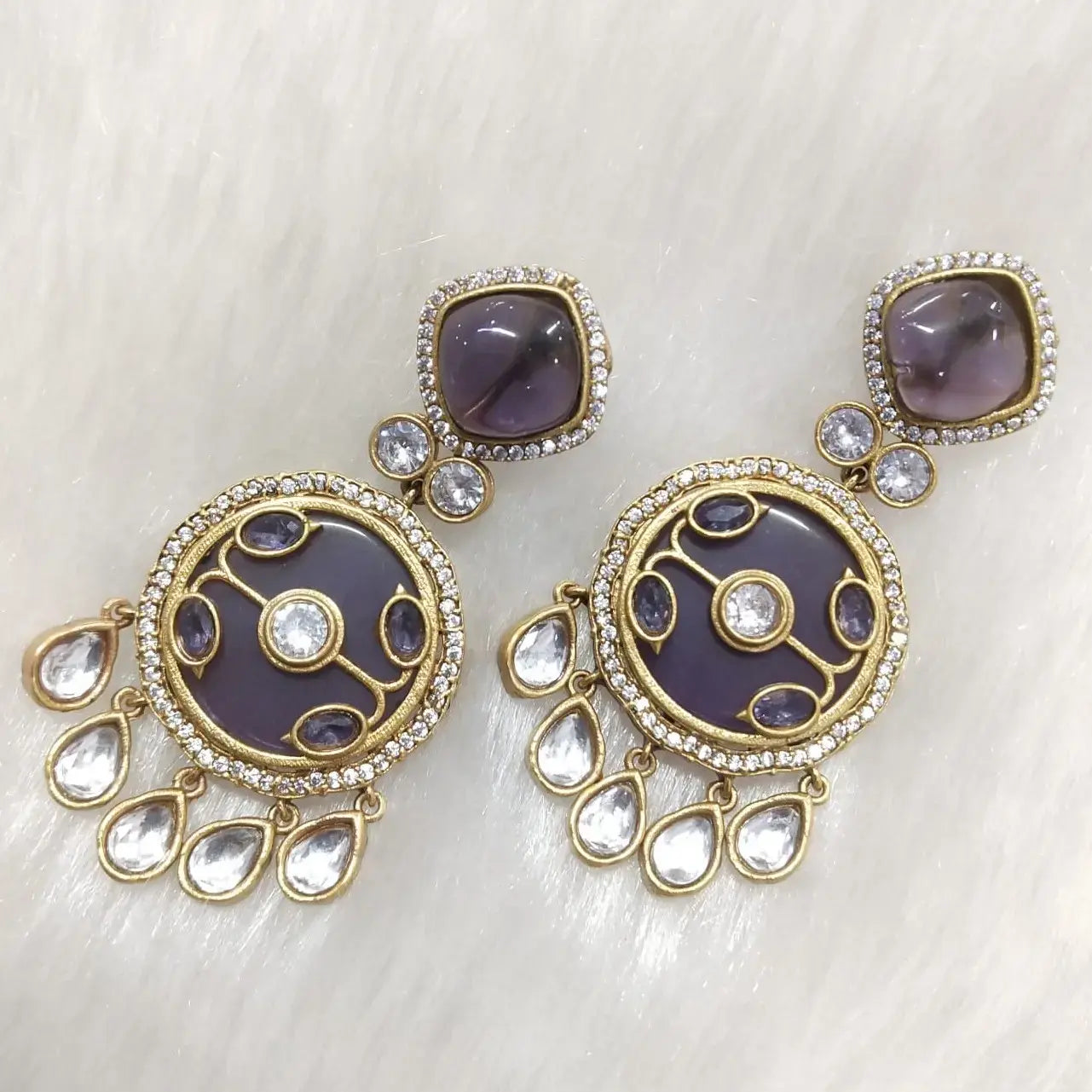 Handcrafted Kamya Statement Earrings- Purple