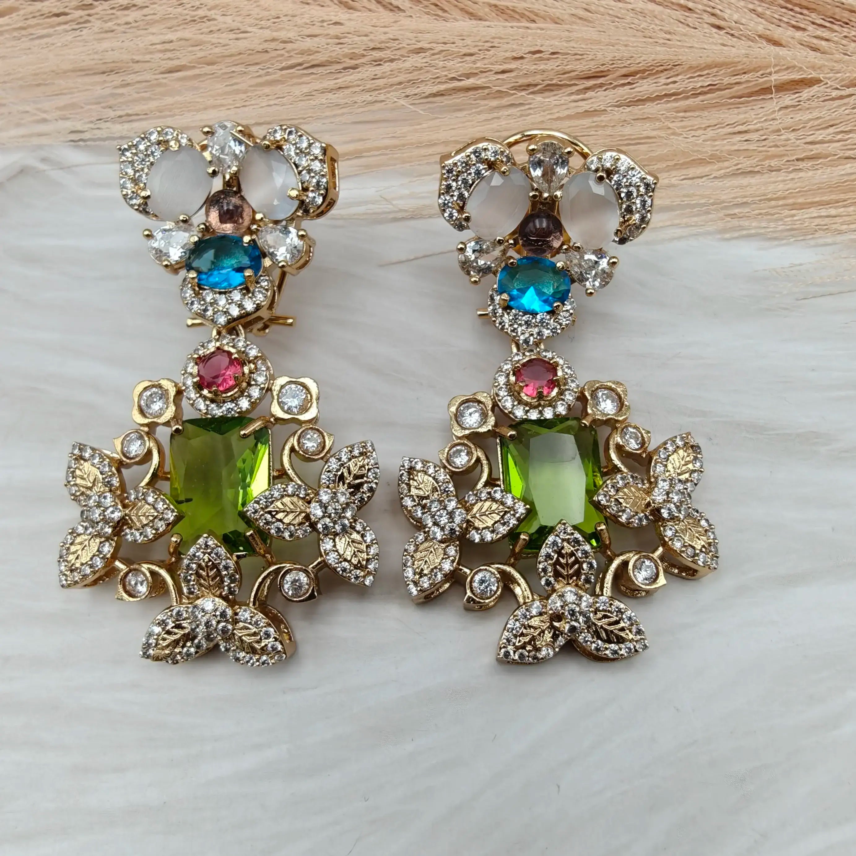 Sabyasachi Inspired Trisha Premium Earrings - Parrot green