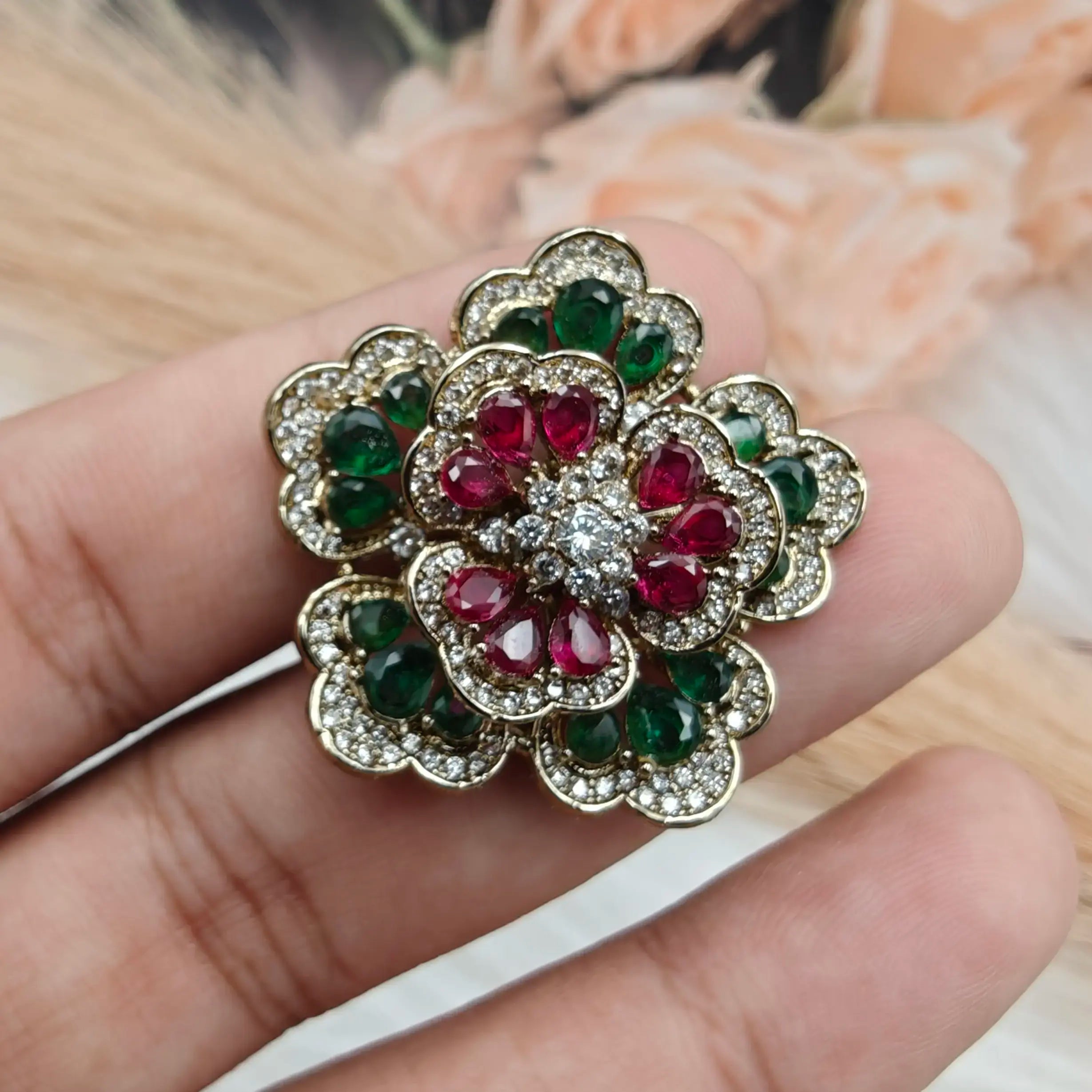 Floria Cocktail Ring - Ruby n Green