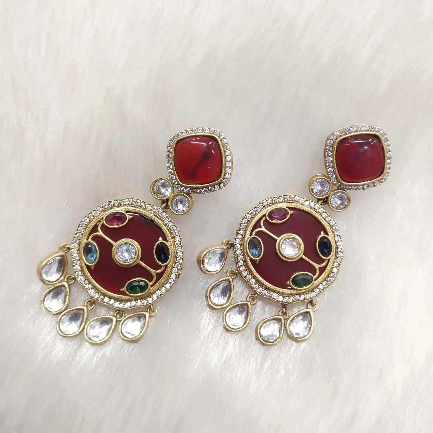 Kamya Statement Earrings- Red multi