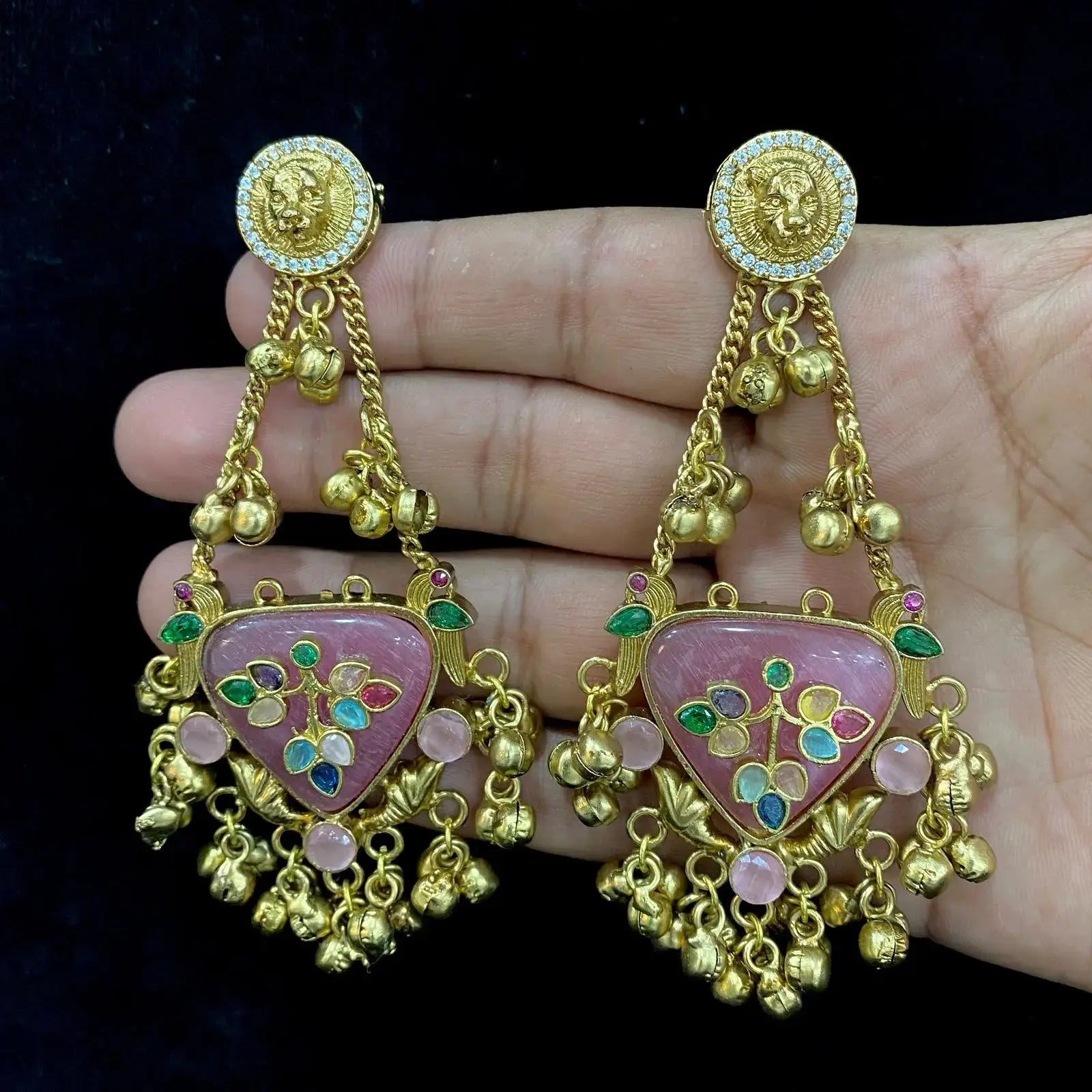 Chiya Bagh Brass Fusion Earrings - Pink Multi