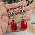 Atreyi Uncut Polki and Doublet Earrings - Red