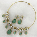 Sunidhi Doublet N Uncut Polki Moissanite Hasli Necklace Set - Mint Green